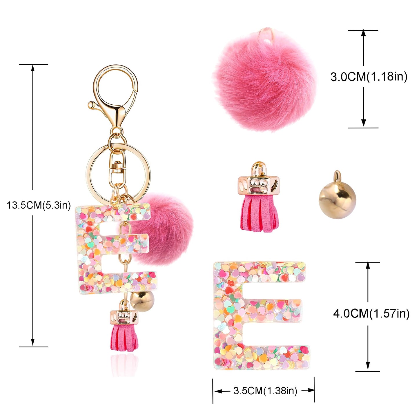 Resin Alphabet Initial Letter Keychain Keyring for Women Purse Handbags With Fur Ball Pom