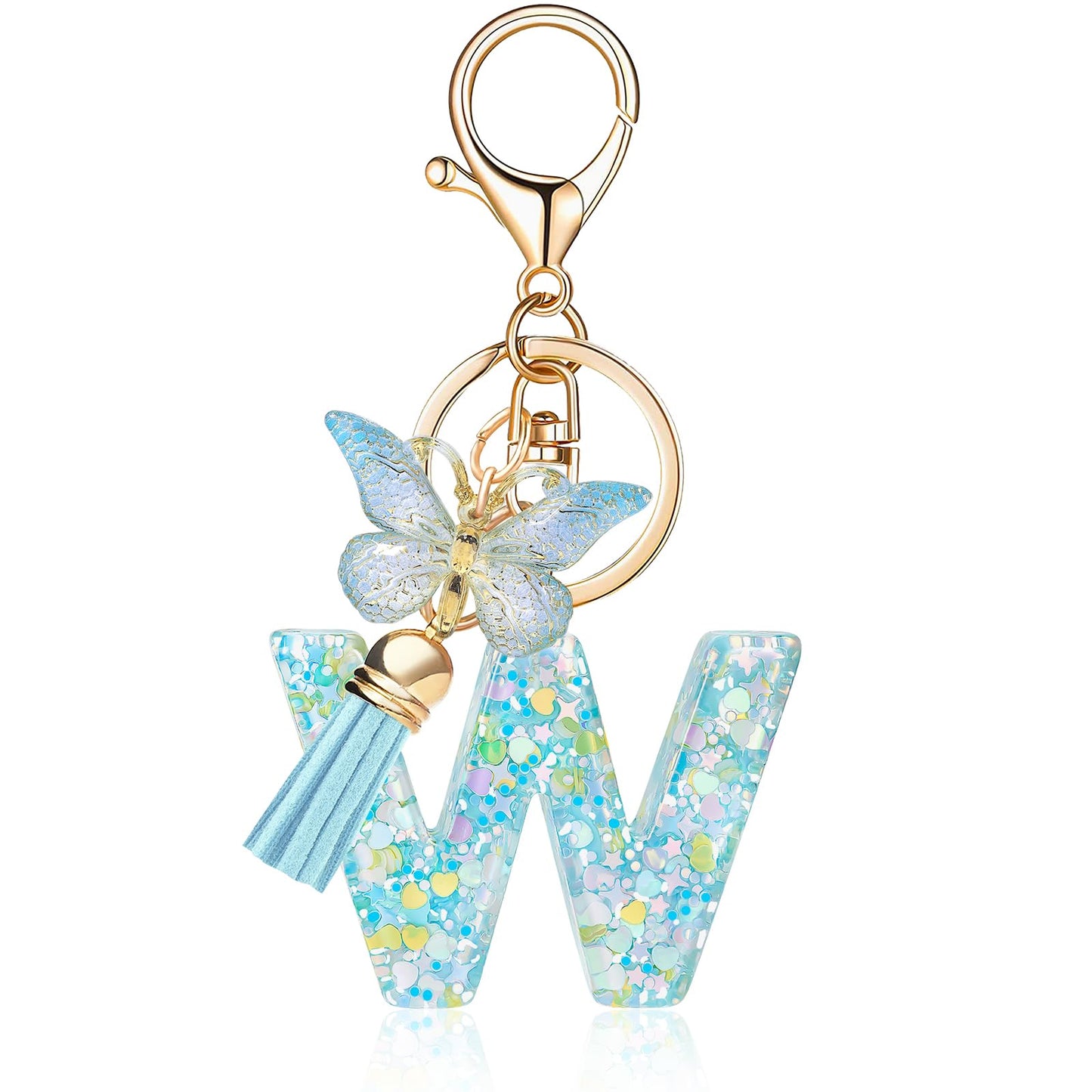 Fashion Alphabet Initial Letter Keychain Tassel Butterfly Pendant Key Ring for Purse Handbags Women Girl
