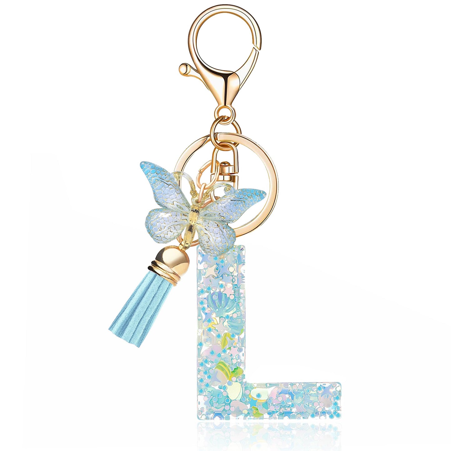 Fashion Alphabet Initial Letter Keychain Tassel Butterfly Pendant Key Ring for Purse Handbags Women Girl