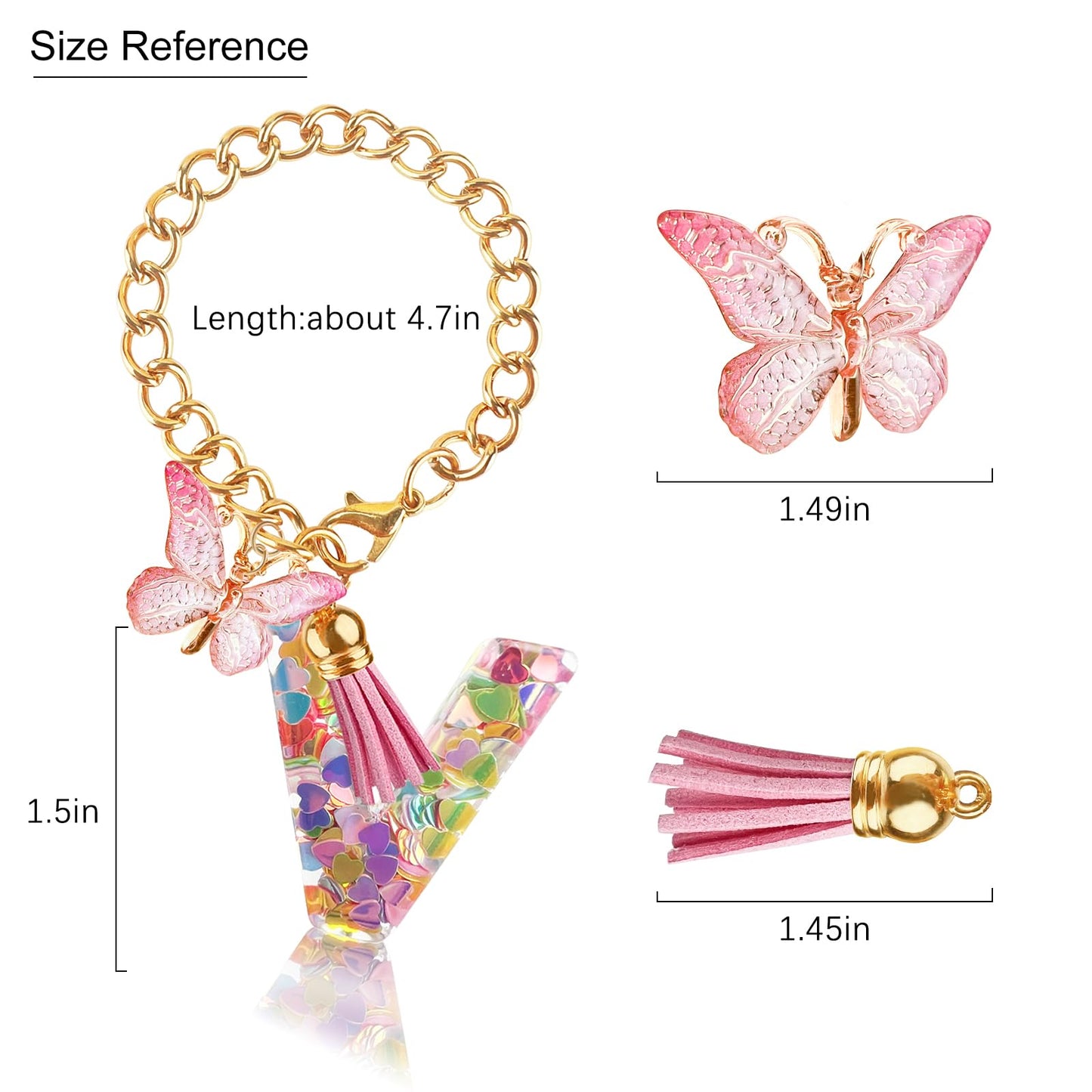 Letter Charm Accessories for Stanley Cup with Handle, Cute Initial Letter A Keychain Handle Charm with Butterfly for Stanley Tumbler for Women Girls