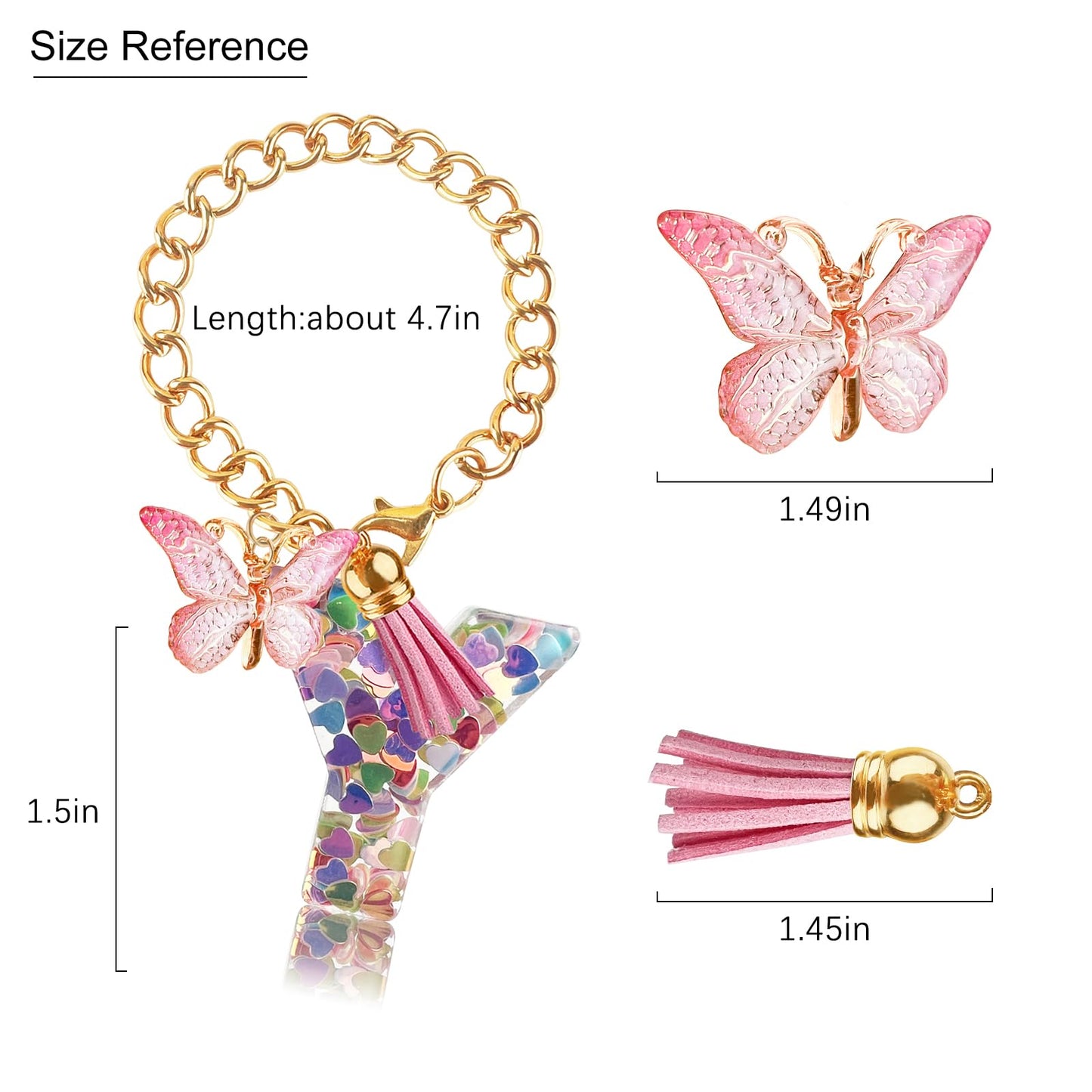 Letter Charm Accessories for Stanley Cup with Handle, Cute Initial Letter A Keychain Handle Charm with Butterfly for Stanley Tumbler for Women Girls