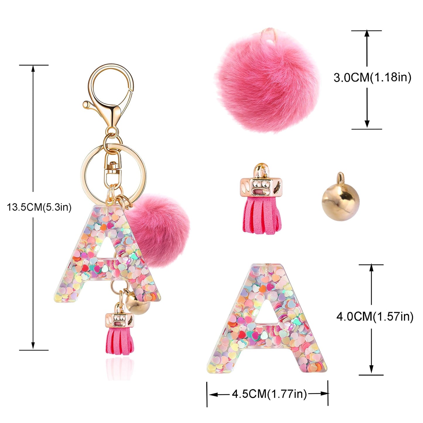 Resin Alphabet Initial Letter Keychain Keyring for Women Purse Handbags With Fur Ball Pom