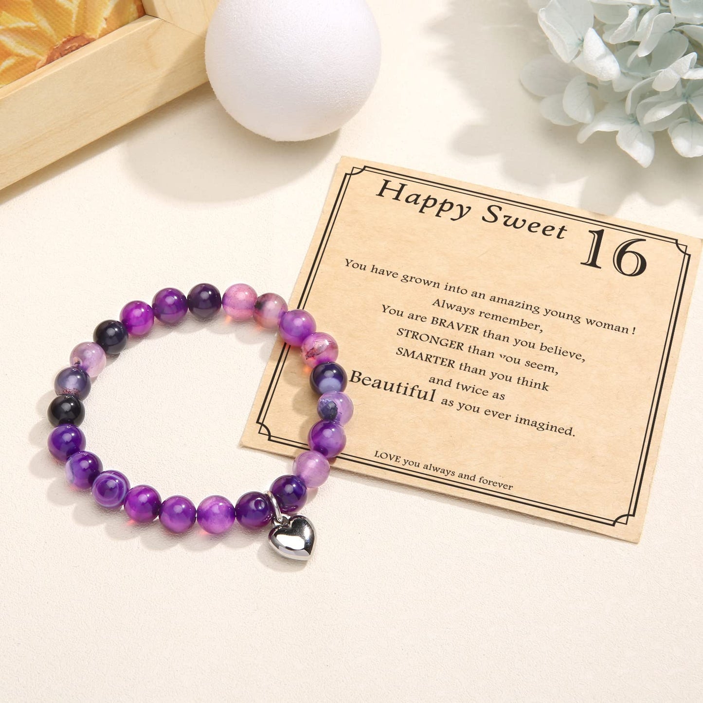 jewelrycard 13-60 Birthday Gifts for Women Girls, Natural Stone Bracelet for Women, 13 16 21 40 50 Year old Gifts for Daughter Mom Gradma