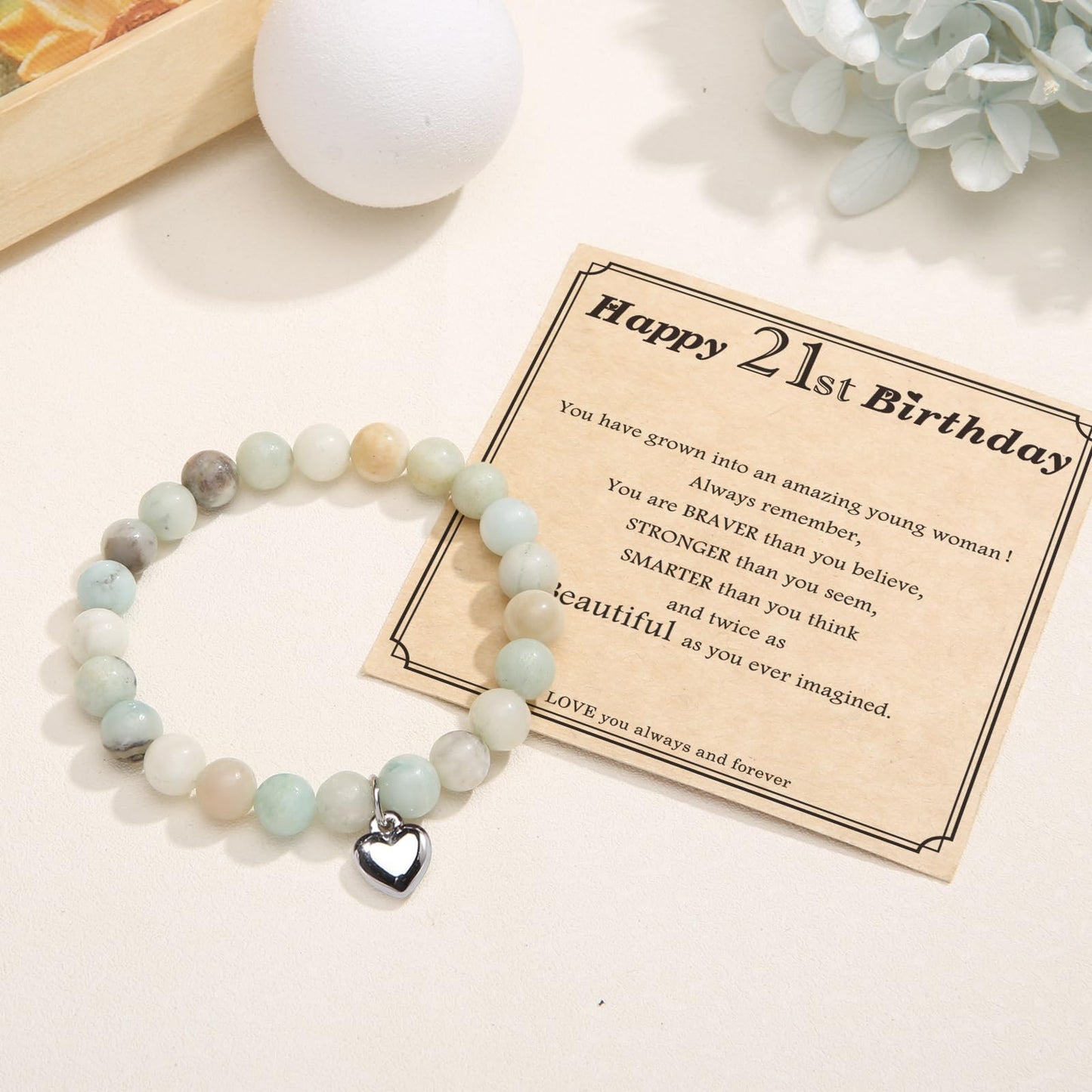 jewelrycard 13-60 Birthday Gifts for Women Girls, Natural Stone Bracelet for Women, 13 16 21 40 50 Year old Gifts for Daughter Mom Gradma