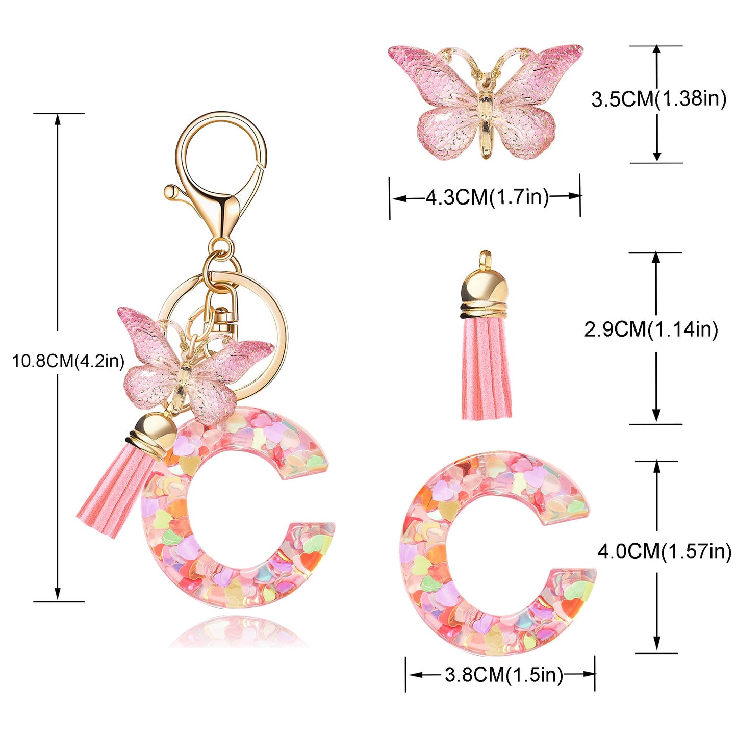 Fashion Alphabet Initial Letter Keychain Tassel Butterfly Pendant Key Ring for Purse Handbags Women Girl