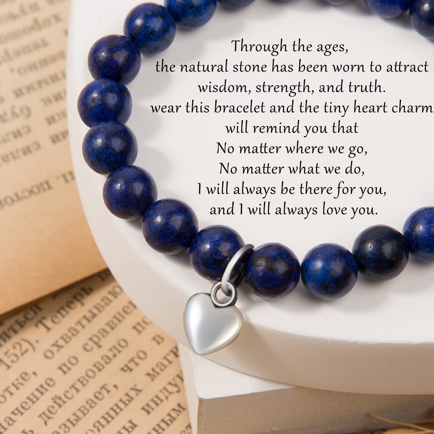 Jewelry&Card Christmas Gifts for Sister Best Friend, Natural Stone Heart Friendship Bracelets for Sister Best Friend Bestie Women