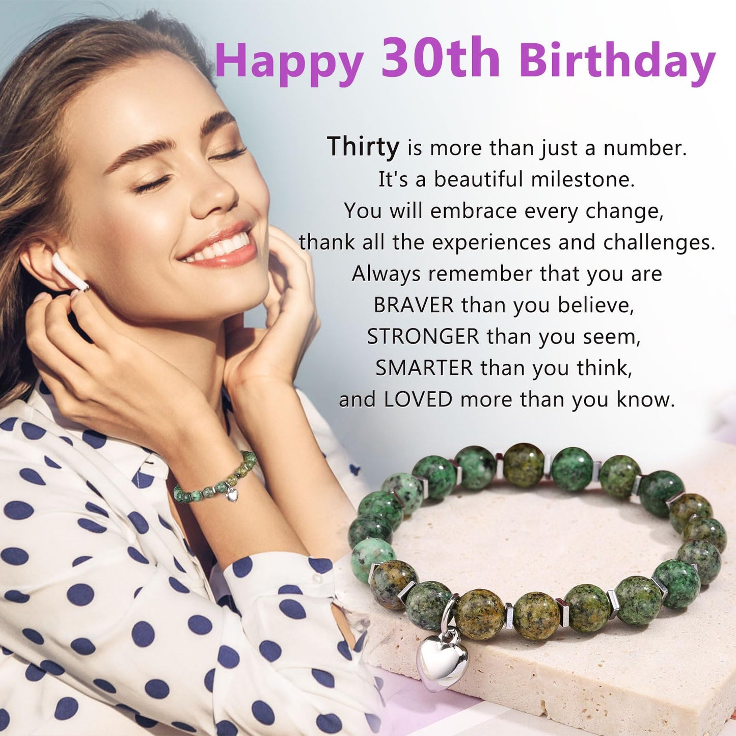 jewelrycard 13-60 Birthday Gifts for Women Girls, Natural Stone Bracelet for Women, 13 16 21 40 50 Year old Gifts for Daughter Mom Gradma