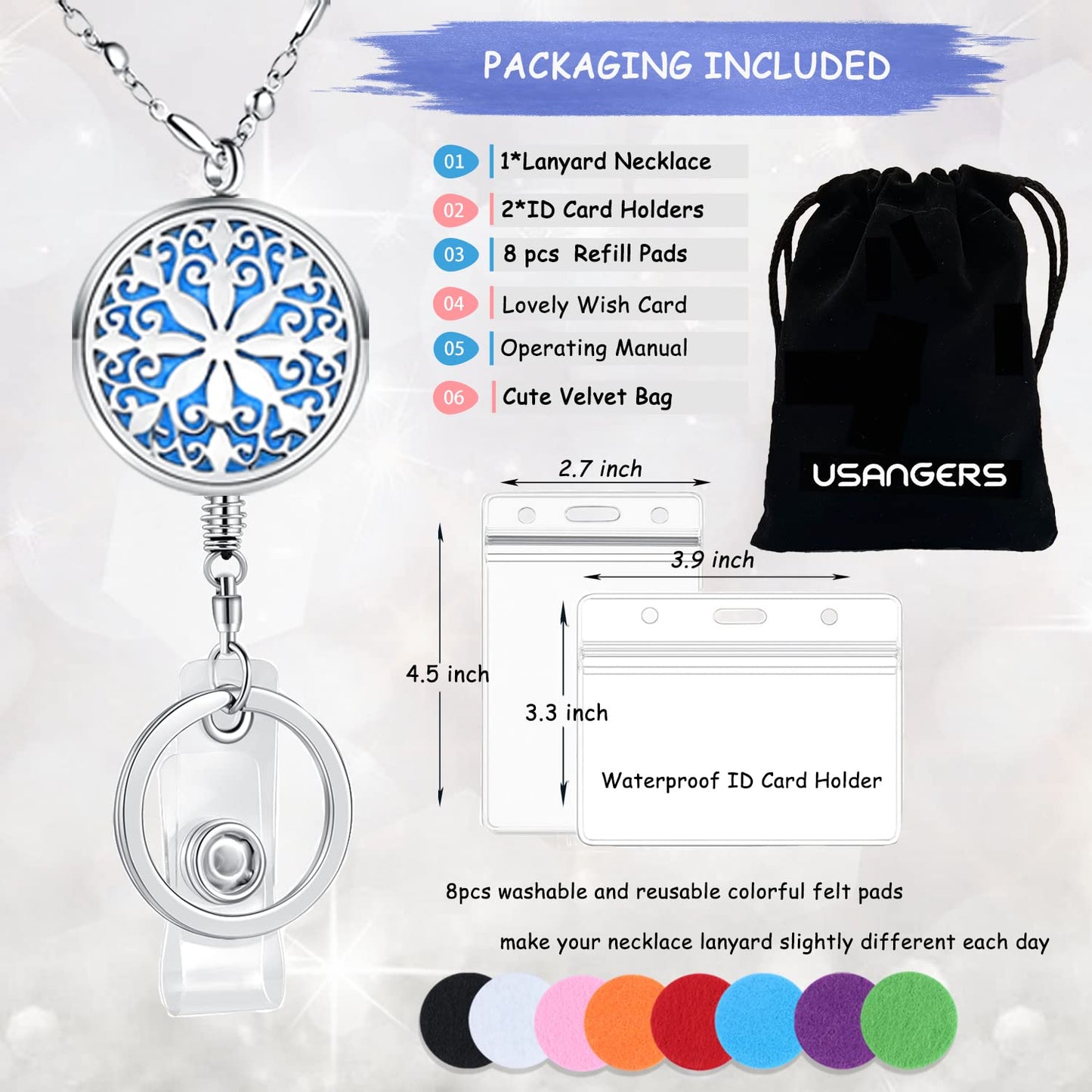 Lanyards for ID Badges Keys Women Cute Teacher Lanyard ID Holder Necklace Silver Chain Fashion Strong Keychain Diffuser Office School Work Jewelry Nurse Teacher Appreciation Gifts Mandala