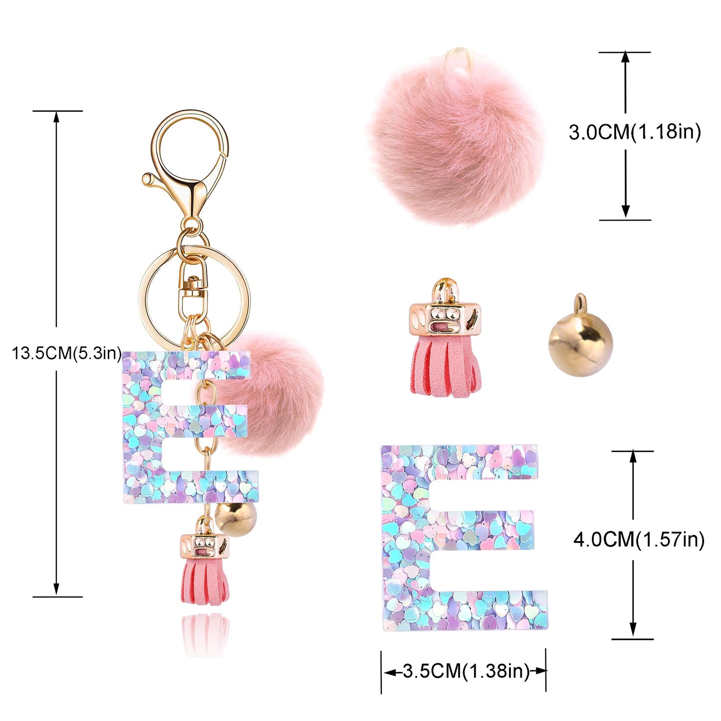 Resin Alphabet Initial Letter Keychain Keyring for Women Purse Handbags With Fur Ball Pom