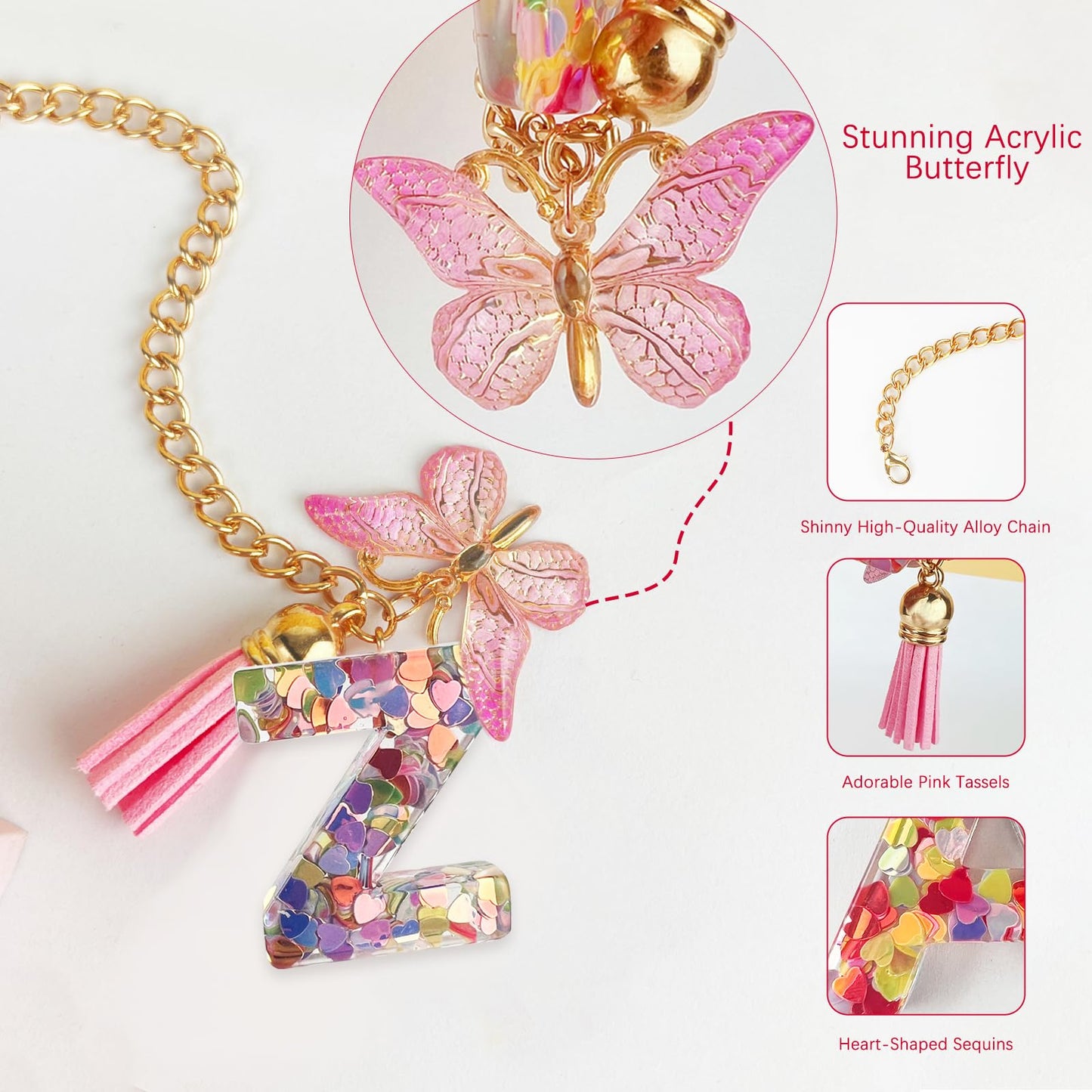 Letter Charm Accessories for Stanley Cup with Handle, Cute Initial Letter A Keychain Handle Charm with Butterfly for Stanley Tumbler for Women Girls