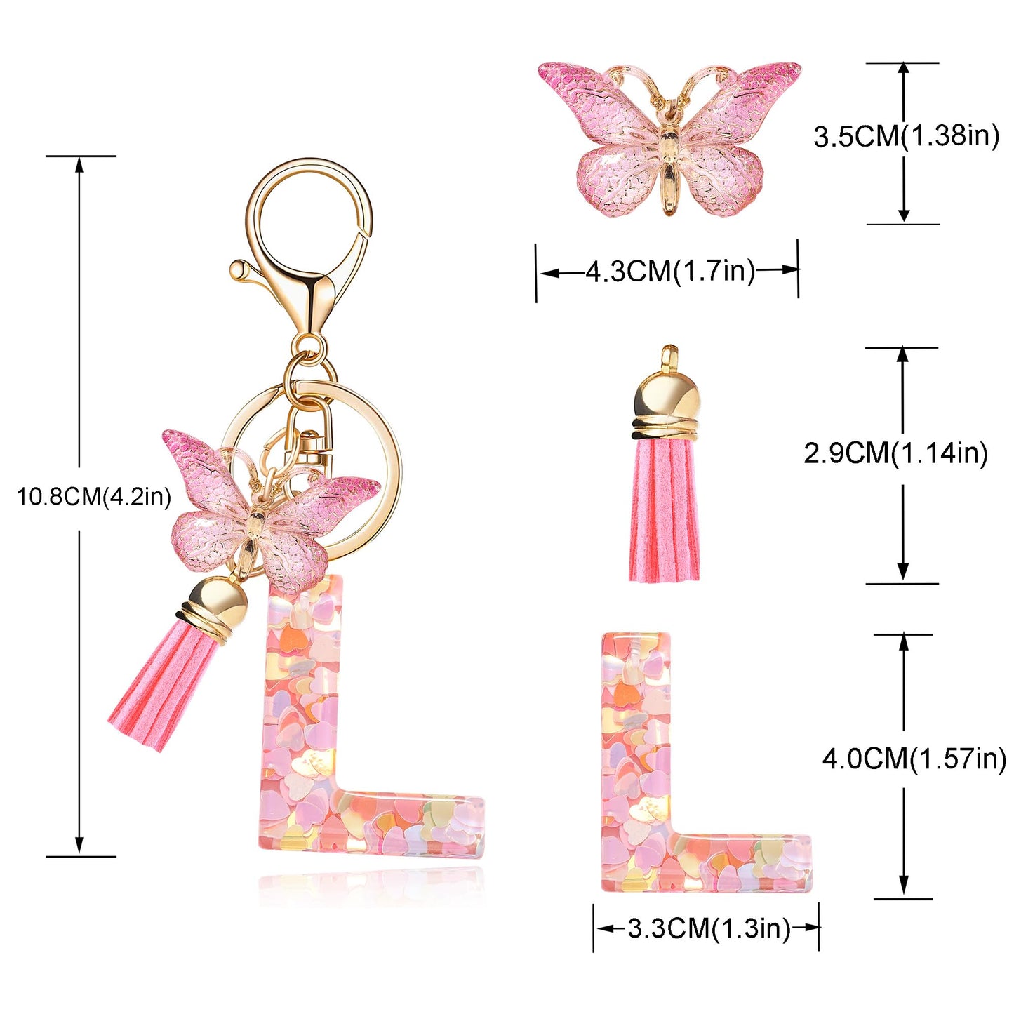 Fashion Alphabet Initial Letter Keychain Tassel Butterfly Pendant Key Ring for Purse Handbags Women Girl
