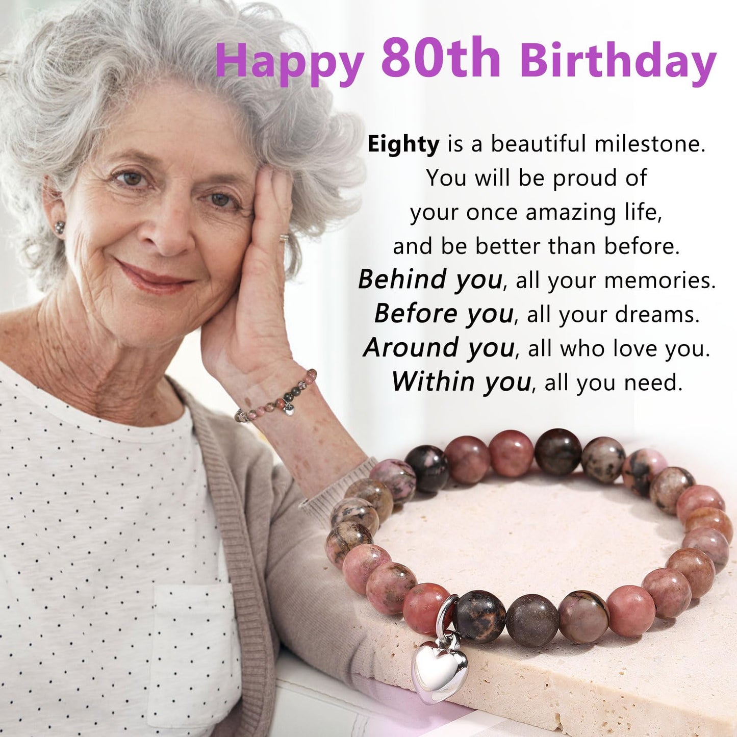 jewelrycard 13-60 Birthday Gifts for Women Girls, Natural Stone Bracelet for Women, 13 16 21 40 50 Year old Gifts for Daughter Mom Gradma