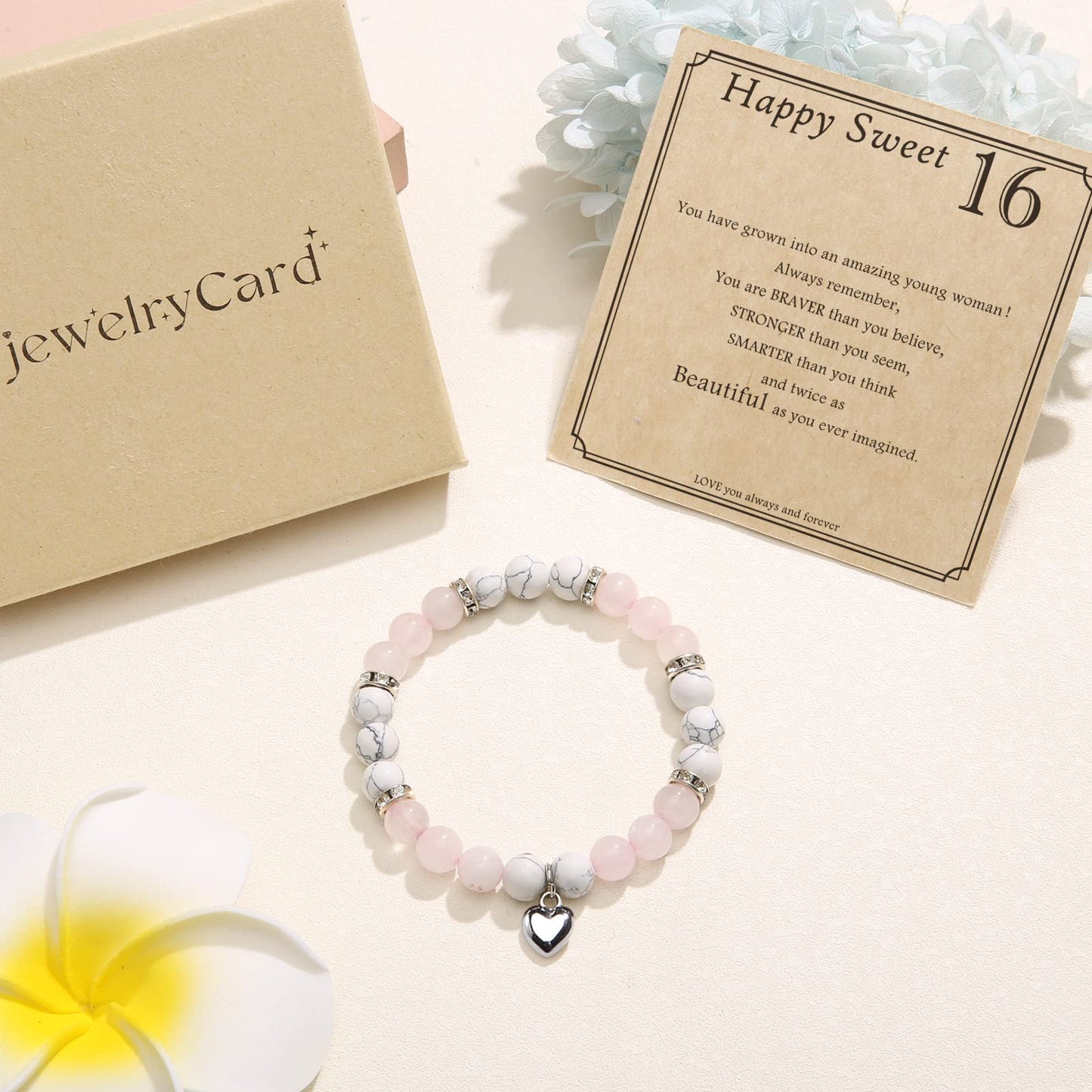 jewelrycard 13-60 Birthday Gifts for Women Girls, Natural Stone Bracelet for Women, 13 16 21 40 50 Year old Gifts for Daughter Mom Gradma