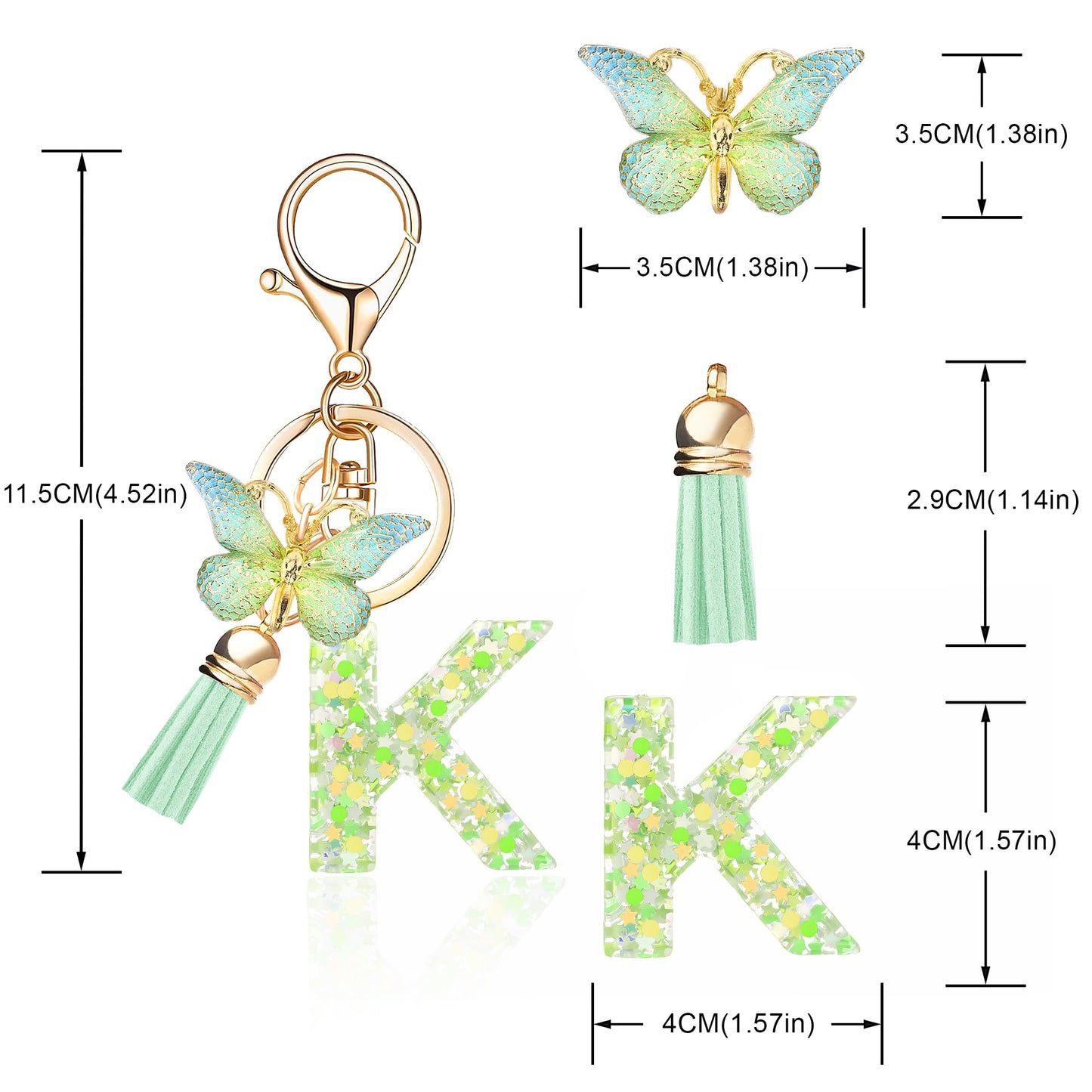 Fashion Alphabet Initial Letter Keychain Tassel Butterfly Pendant Key Ring for Purse Handbags Women Girl