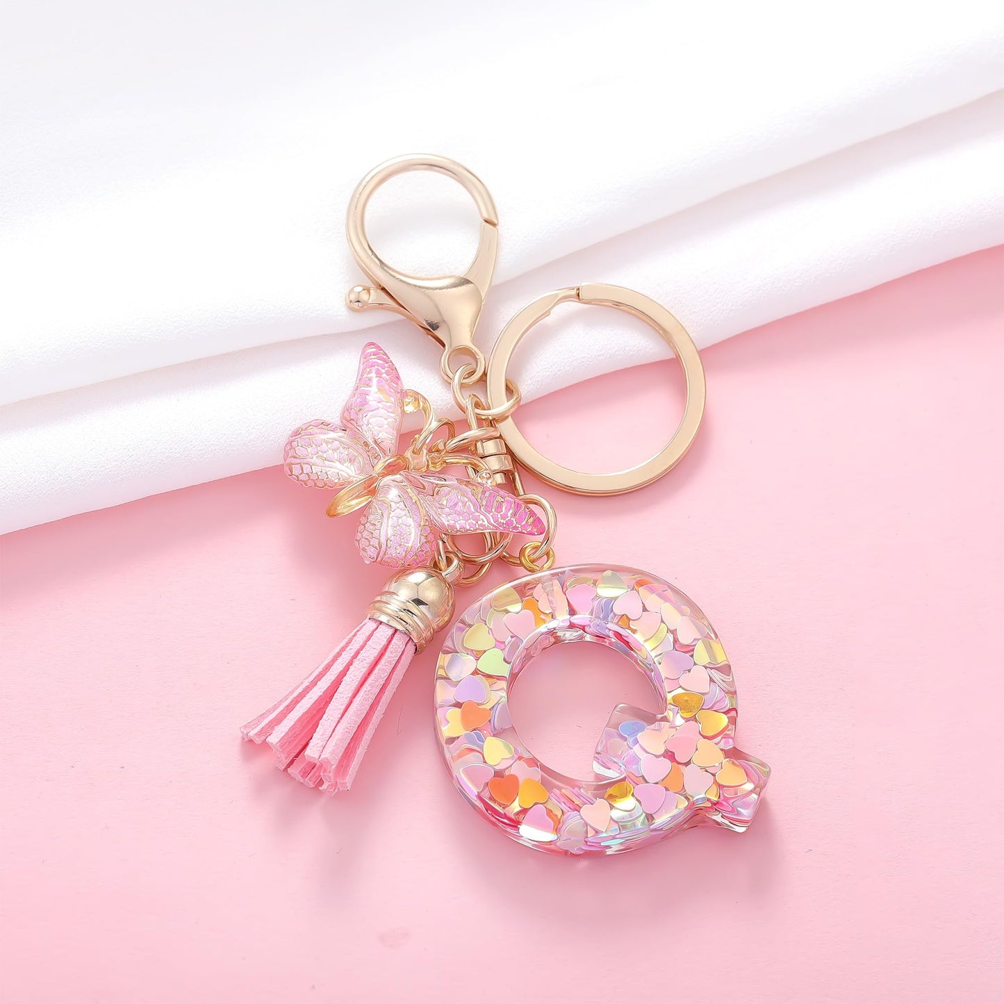 Fashion Alphabet Initial Letter Keychain Tassel Butterfly Pendant Key Ring for Purse Handbags Women Girl