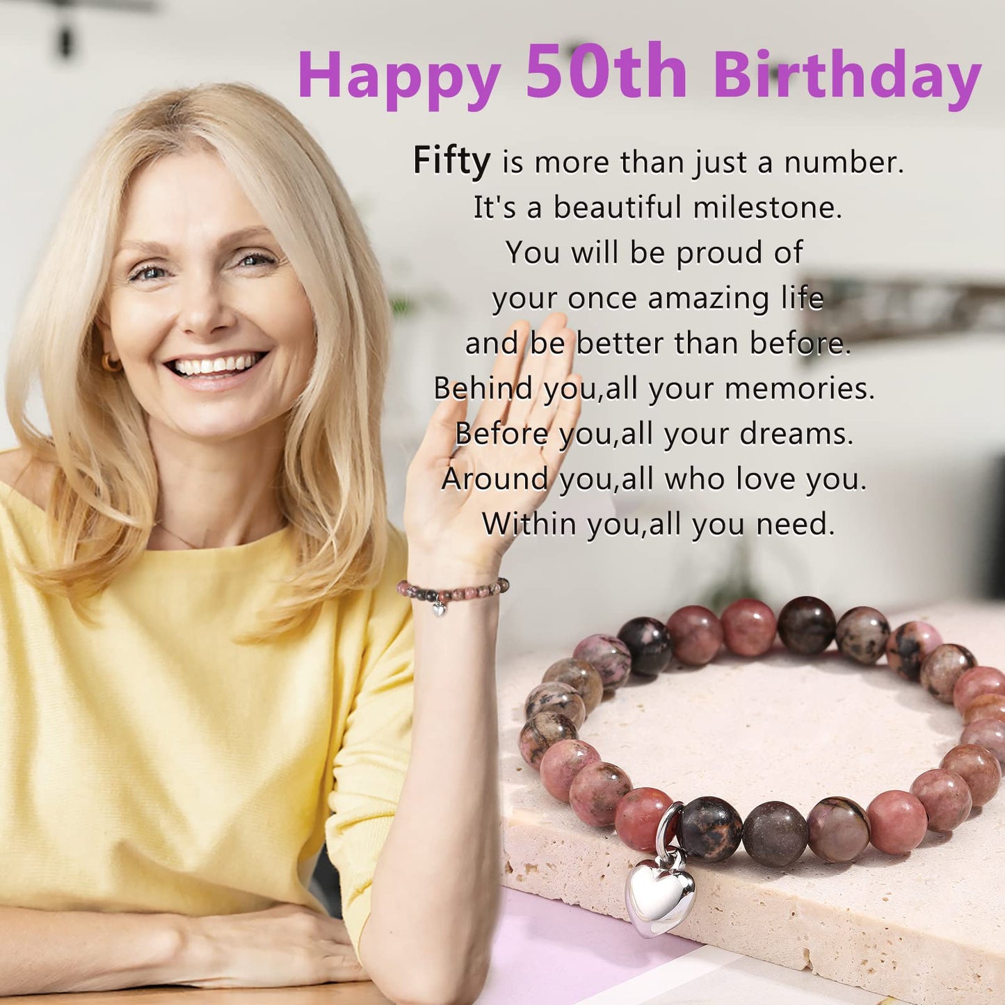 jewelrycard 13-60 Birthday Gifts for Women Girls, Natural Stone Bracelet for Women, 13 16 21 40 50 Year old Gifts for Daughter Mom Gradma