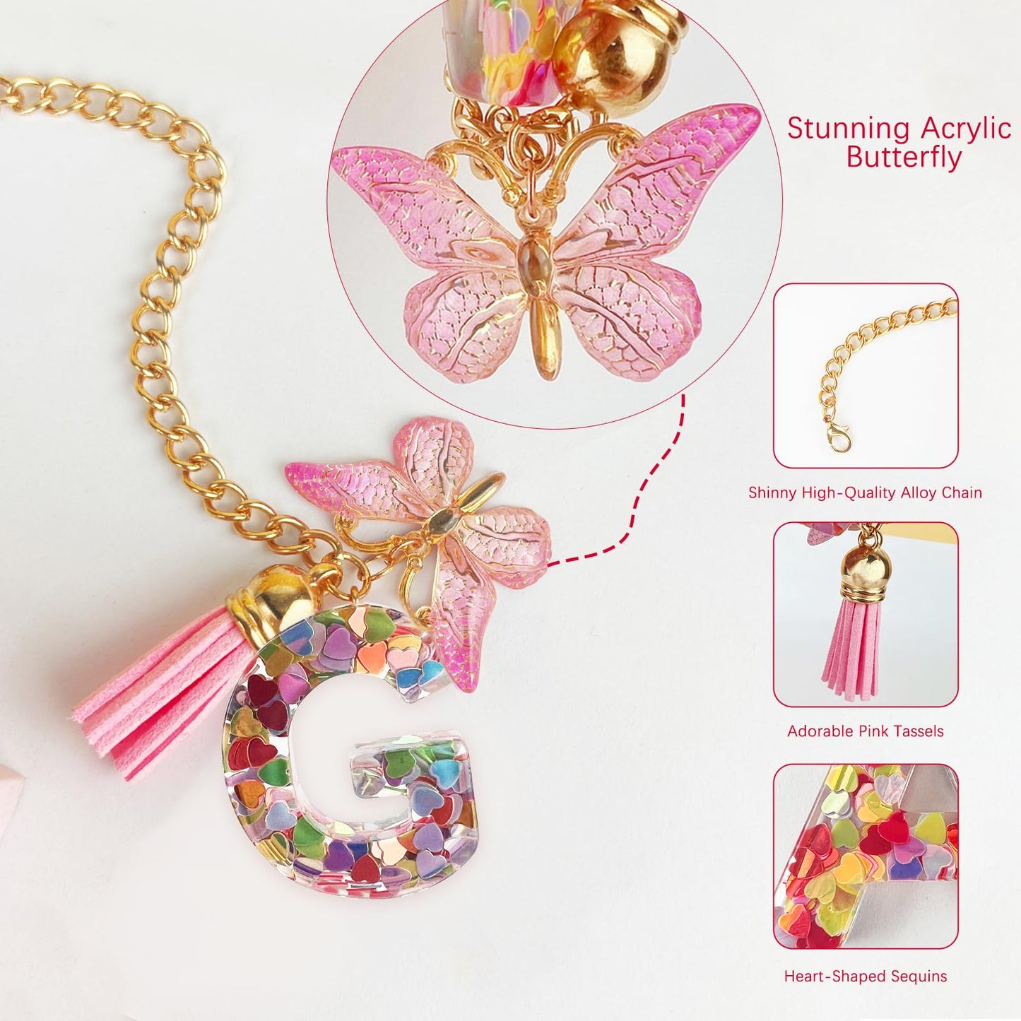 Letter Charm Accessories for Stanley Cup with Handle, Cute Initial Letter A Keychain Handle Charm with Butterfly for Stanley Tumbler for Women Girls