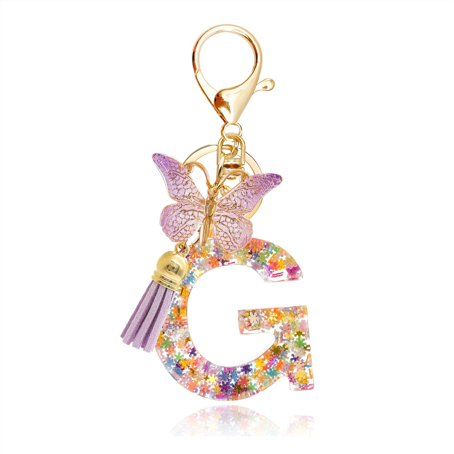 Fashion Alphabet Initial Letter Keychain Tassel Butterfly Pendant Key Ring for Purse Handbags Women Girl