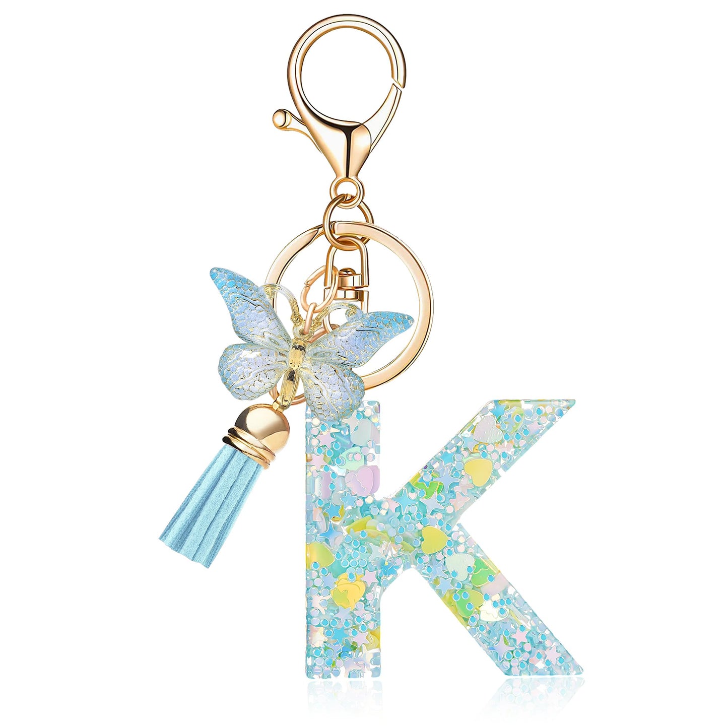 Fashion Alphabet Initial Letter Keychain Tassel Butterfly Pendant Key Ring for Purse Handbags Women Girl