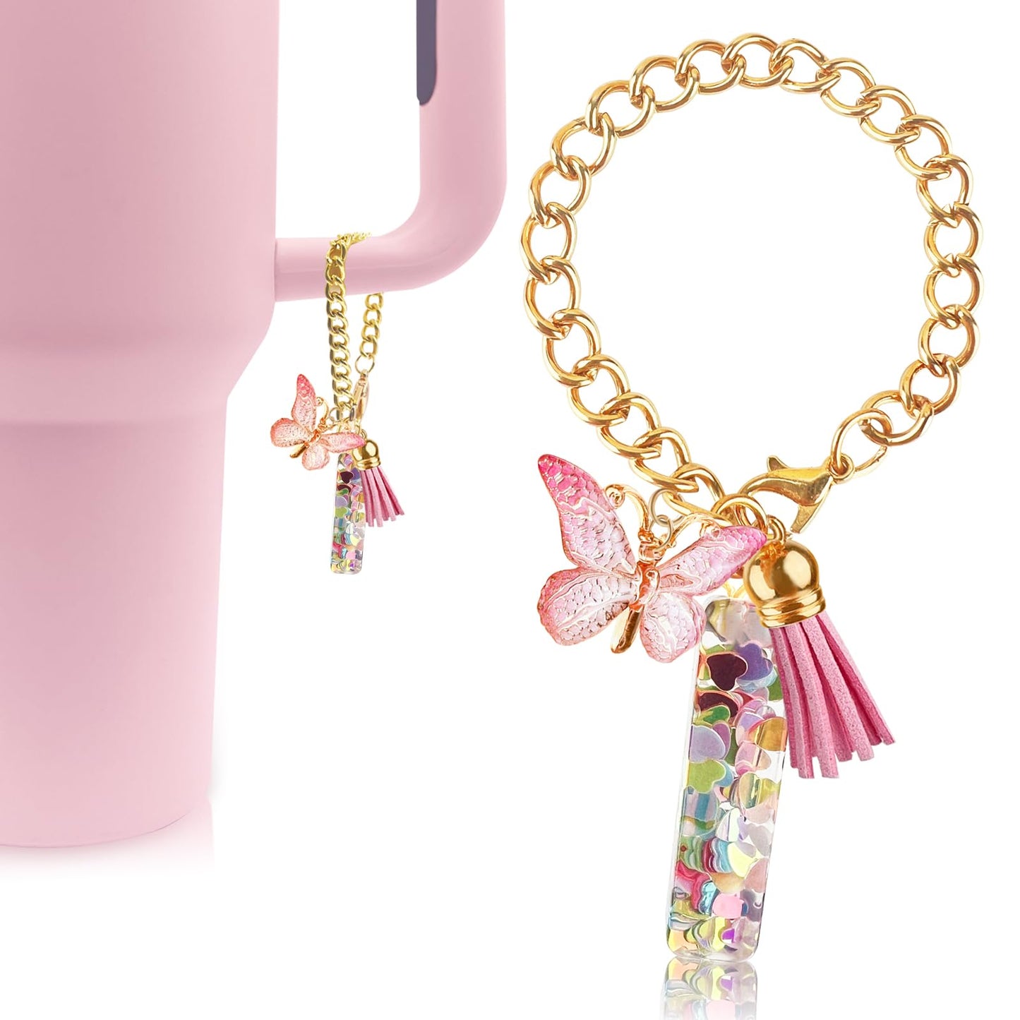 Letter Charm Accessories for Stanley Cup with Handle, Cute Initial Letter A Keychain Handle Charm with Butterfly for Stanley Tumbler for Women Girls