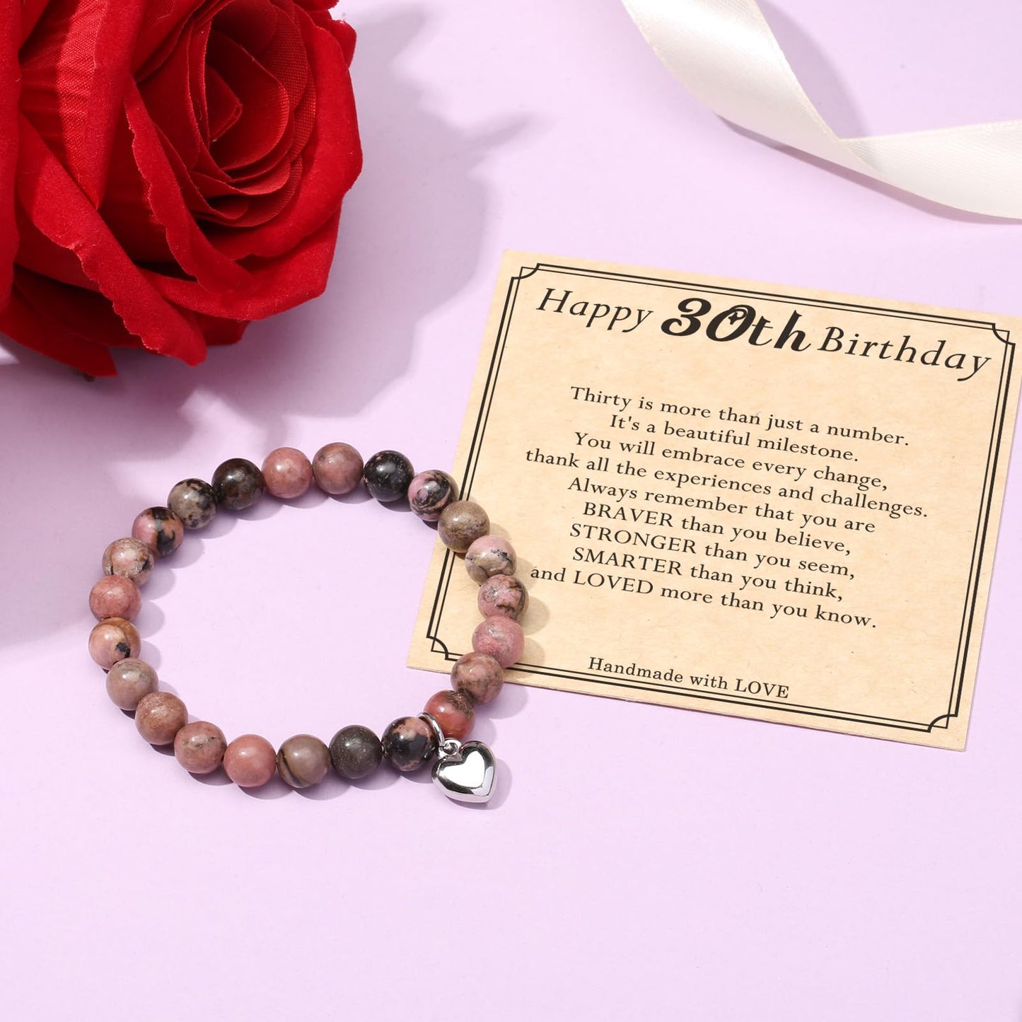 jewelrycard 13-60 Birthday Gifts for Women Girls, Natural Stone Bracelet for Women, 13 16 21 40 50 Year old Gifts for Daughter Mom Gradma
