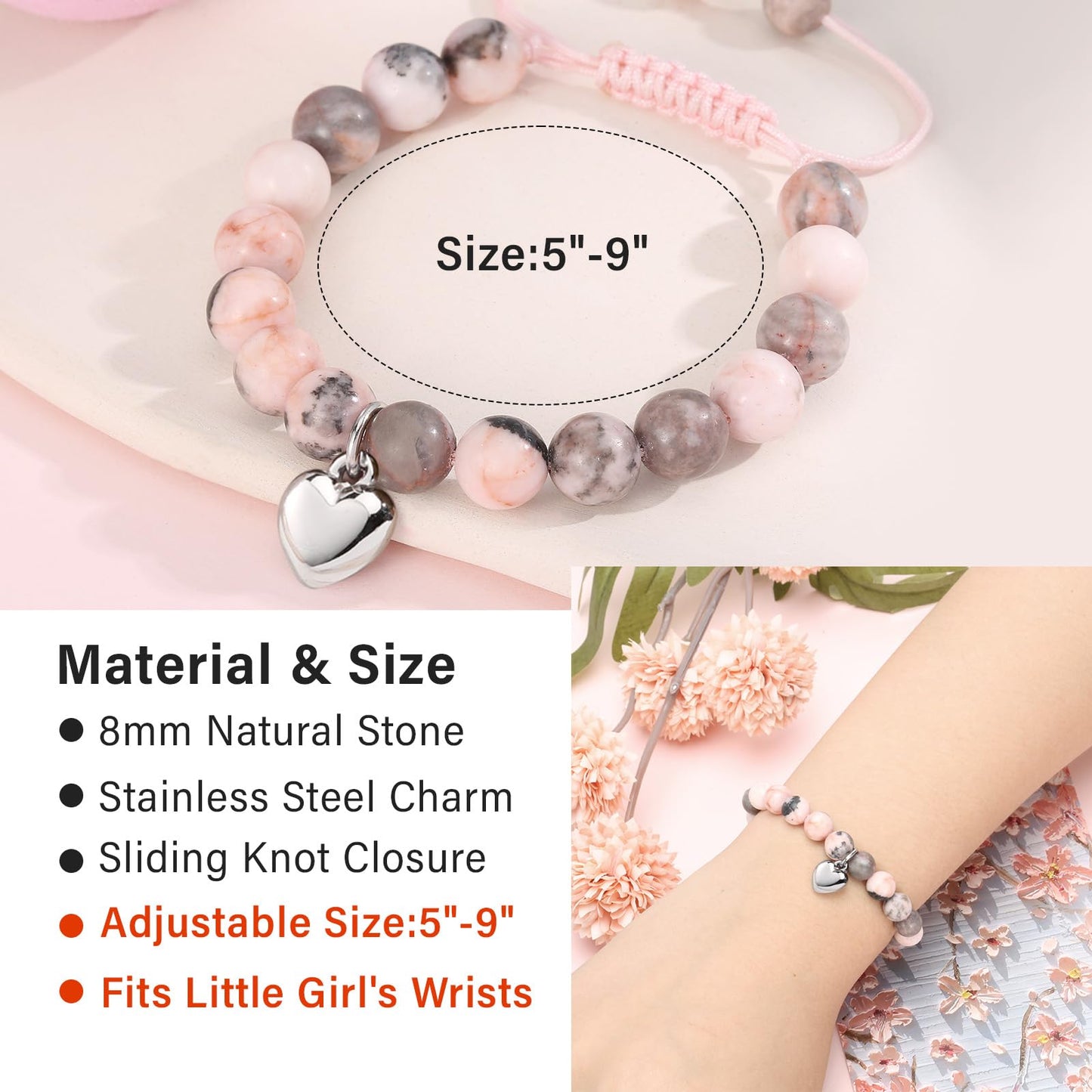 Jewelry&Card Christmas Gifts for Sister Best Friend, Natural Stone Heart Friendship Bracelets for Sister Best Friend Bestie Women