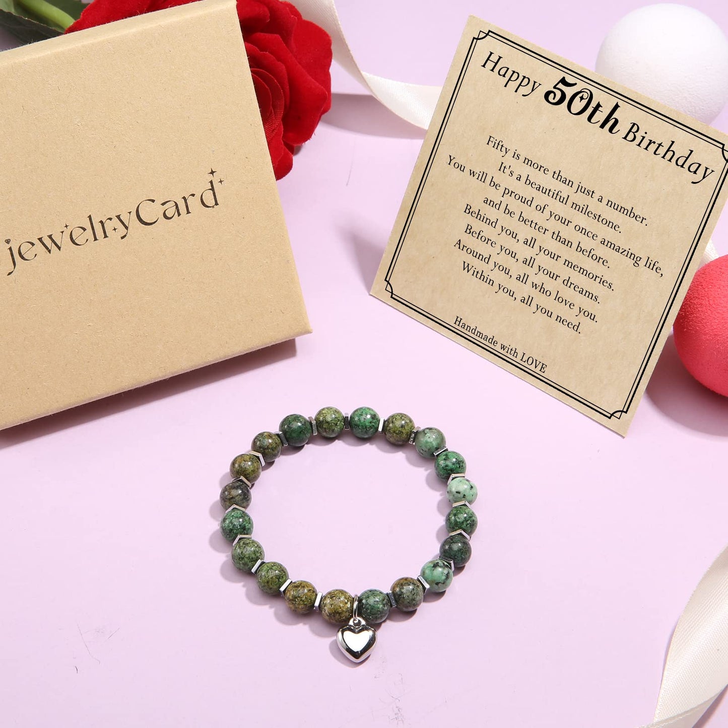 jewelrycard 13-60 Birthday Gifts for Women Girls, Natural Stone Bracelet for Women, 13 16 21 40 50 Year old Gifts for Daughter Mom Gradma