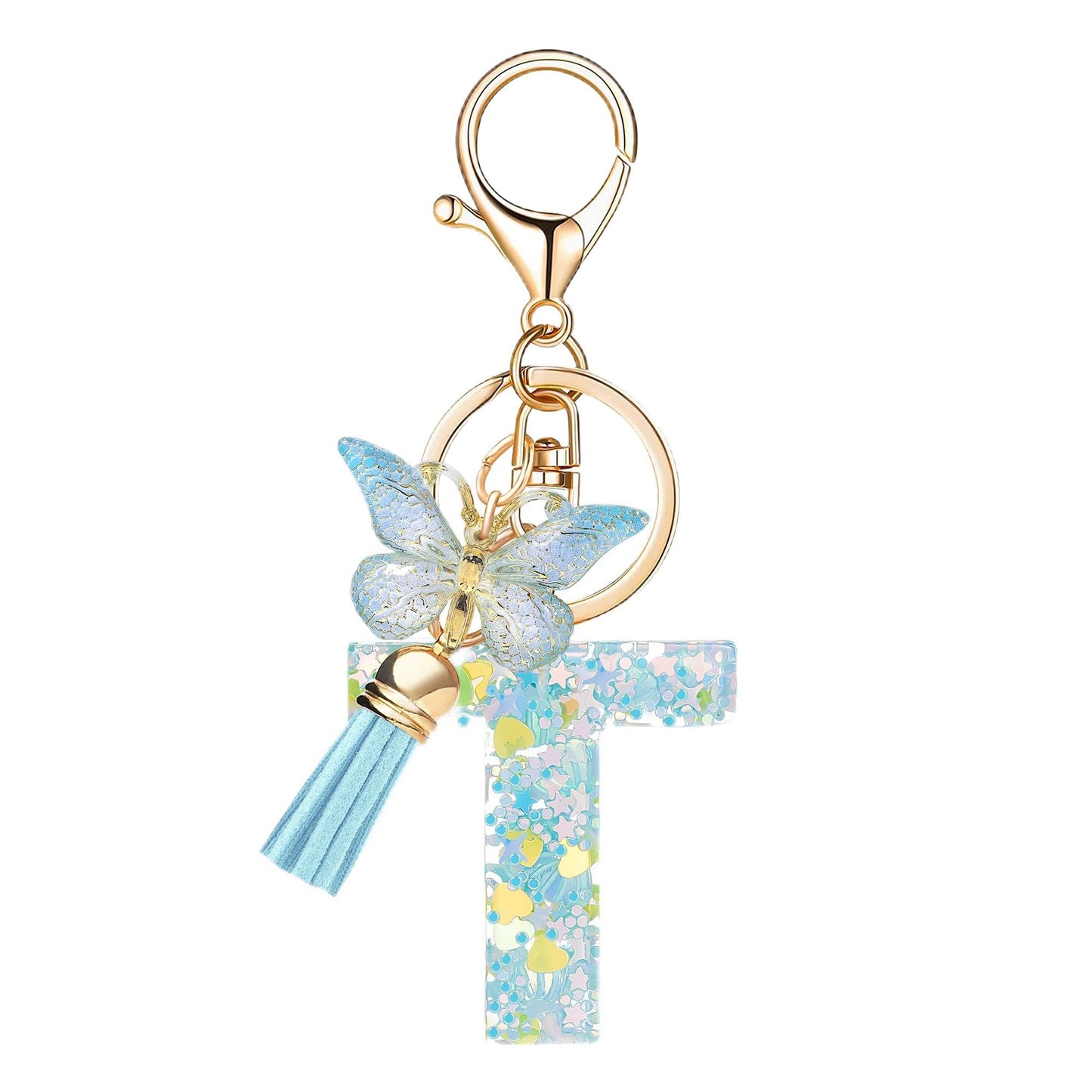 Fashion Alphabet Initial Letter Keychain Tassel Butterfly Pendant Key Ring for Purse Handbags Women Girl