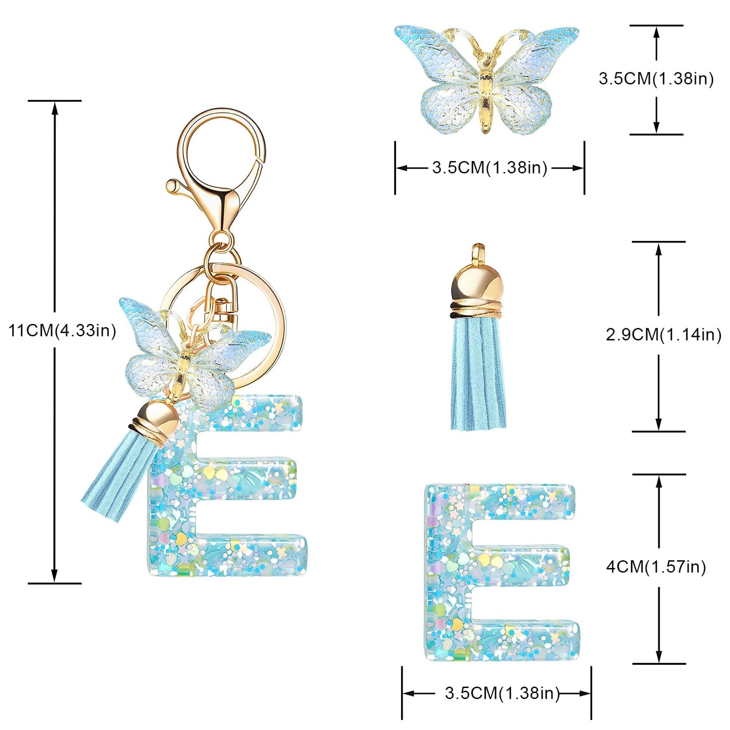Fashion Alphabet Initial Letter Keychain Tassel Butterfly Pendant Key Ring for Purse Handbags Women Girl