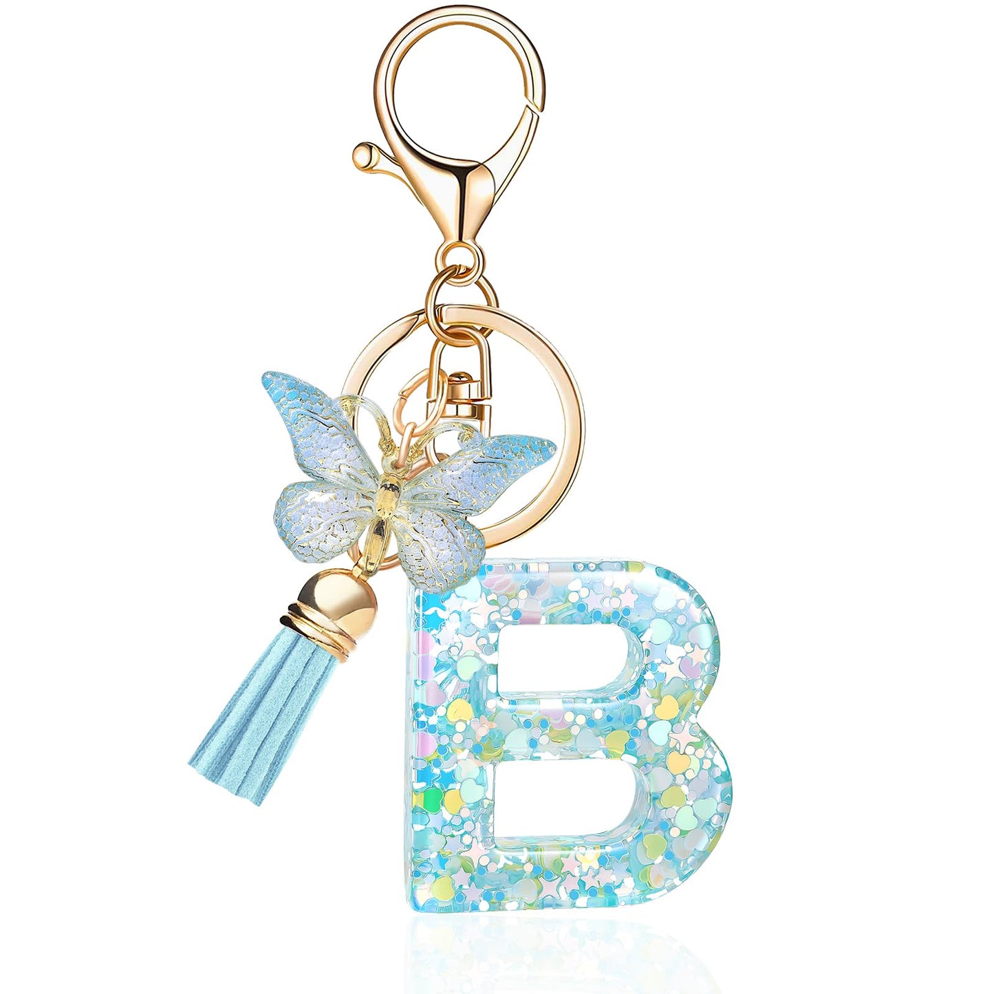 Fashion Alphabet Initial Letter Keychain Tassel Butterfly Pendant Key Ring for Purse Handbags Women Girl