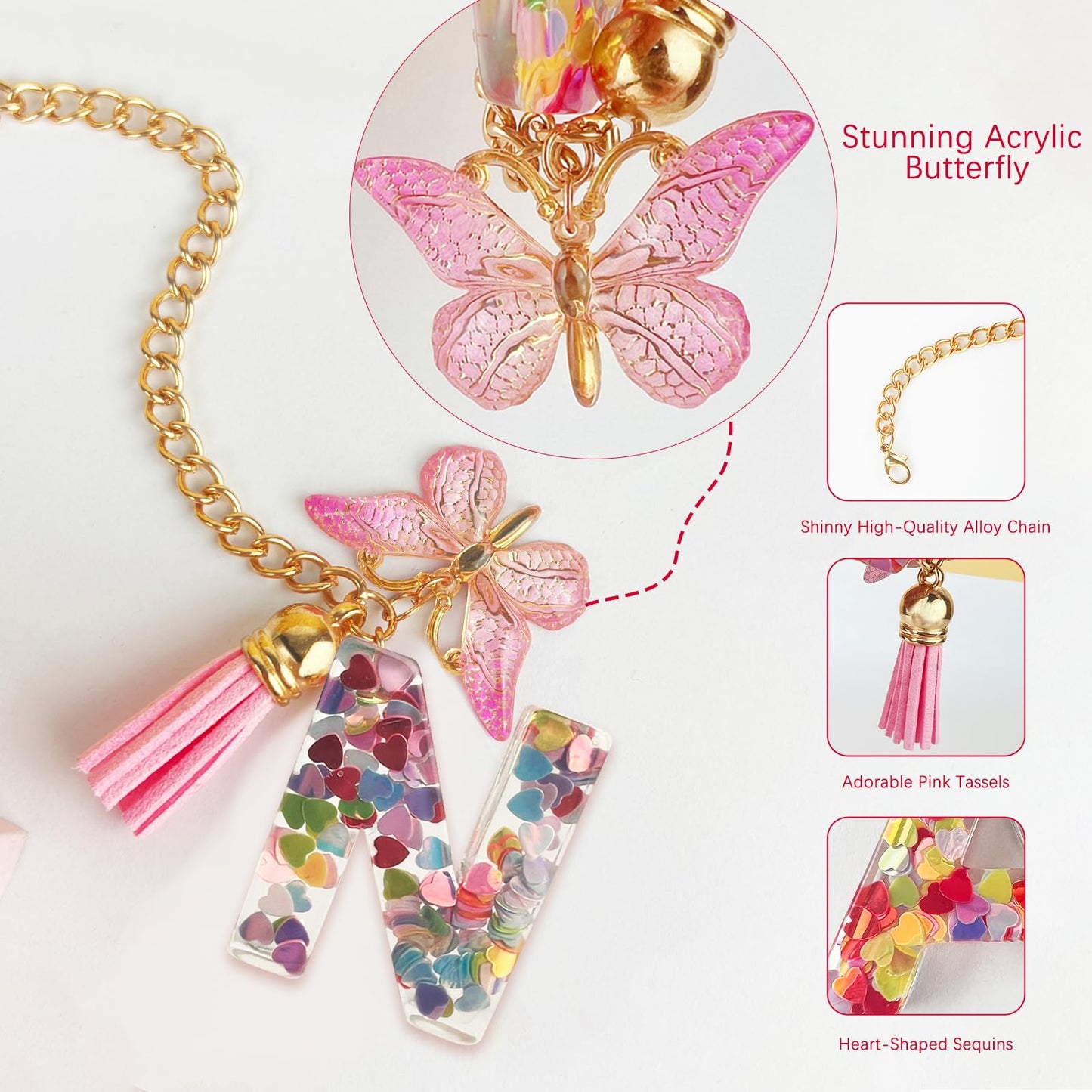 Letter Charm Accessories for Stanley Cup with Handle, Cute Initial Letter A Keychain Handle Charm with Butterfly for Stanley Tumbler for Women Girls