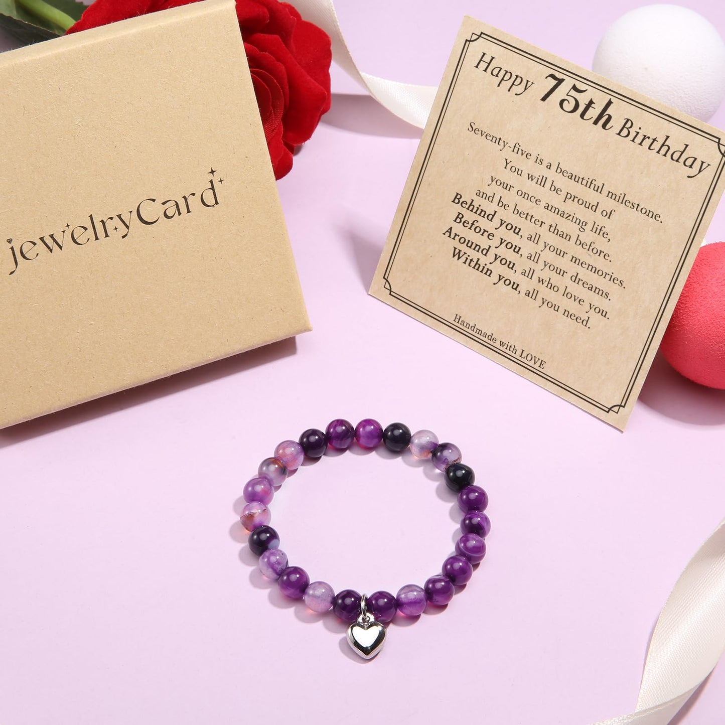 jewelrycard 13-60 Birthday Gifts for Women Girls, Natural Stone Bracelet for Women, 13 16 21 40 50 Year old Gifts for Daughter Mom Gradma