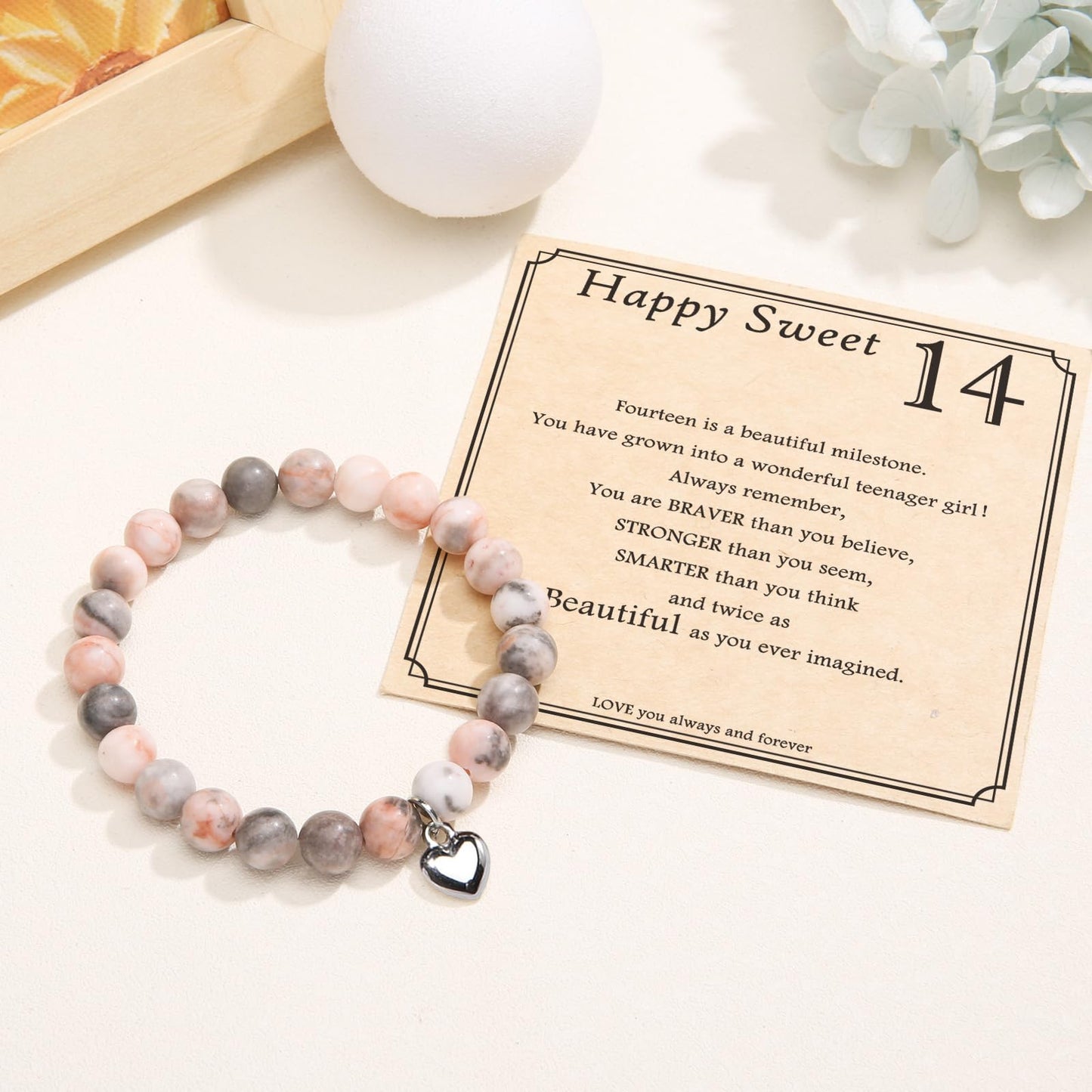 jewelrycard 13-60 Birthday Gifts for Women Girls, Natural Stone Bracelet for Women, 13 16 21 40 50 Year old Gifts for Daughter Mom Gradma