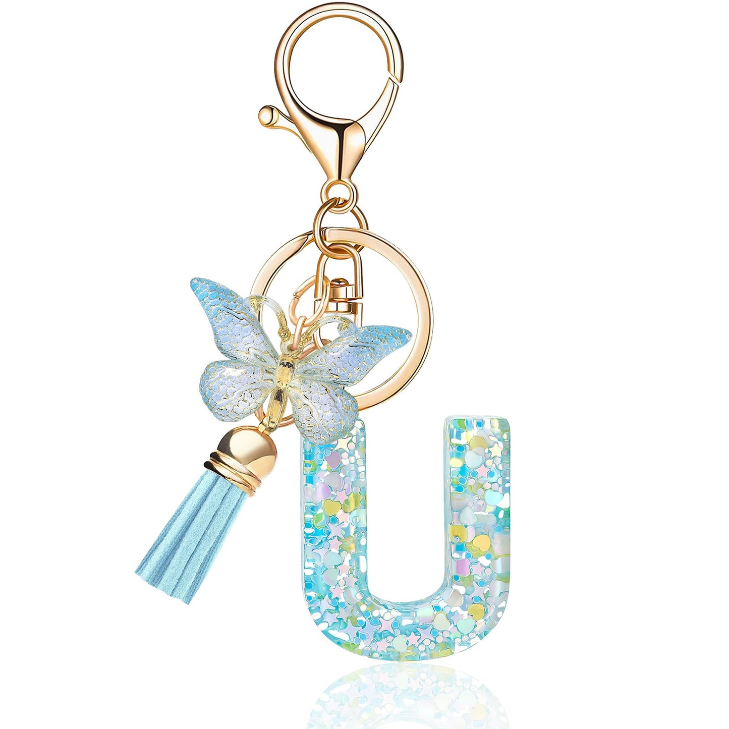 Fashion Alphabet Initial Letter Keychain Tassel Butterfly Pendant Key Ring for Purse Handbags Women Girl