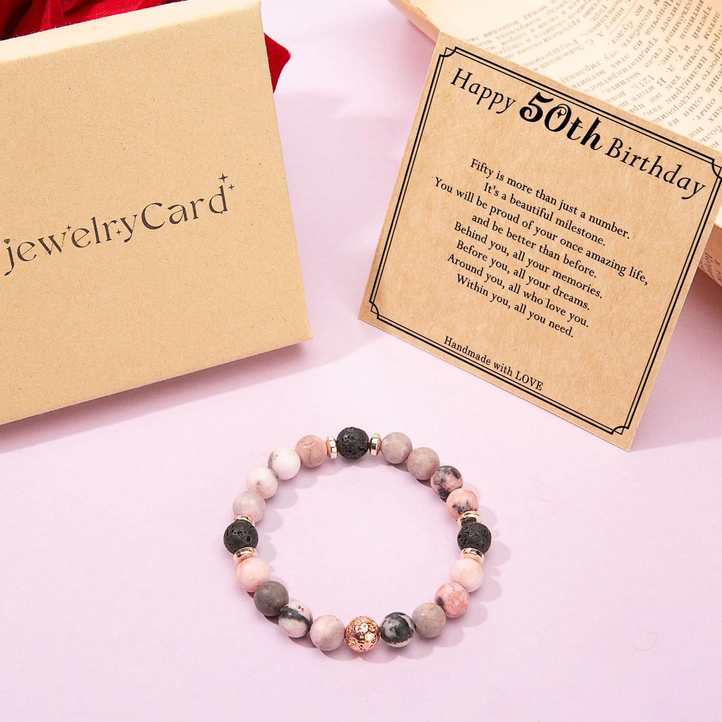 jewelrycard 13-60 Birthday Gifts for Women Girls, Natural Stone Bracelet for Women, 13 16 21 40 50 Year old Gifts for Daughter Mom Gradma