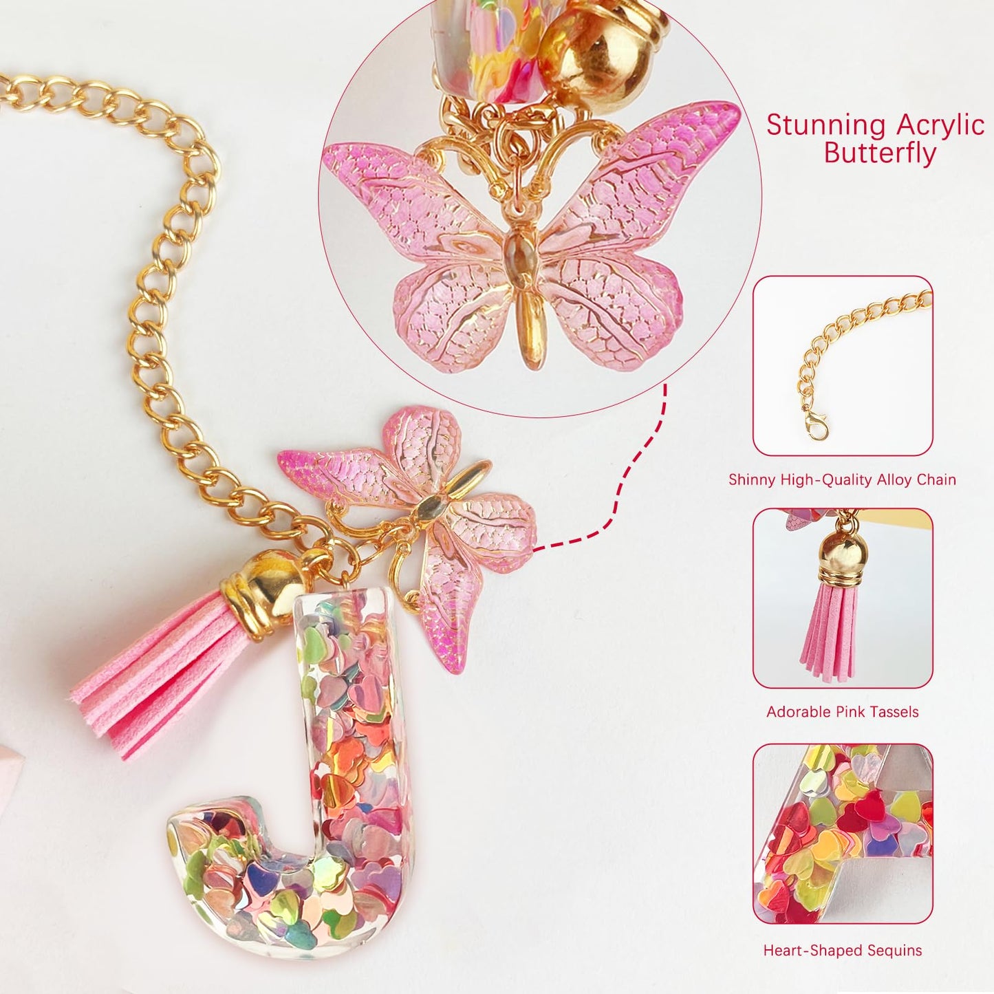 Letter Charm Accessories for Stanley Cup with Handle, Cute Initial Letter A Keychain Handle Charm with Butterfly for Stanley Tumbler for Women Girls