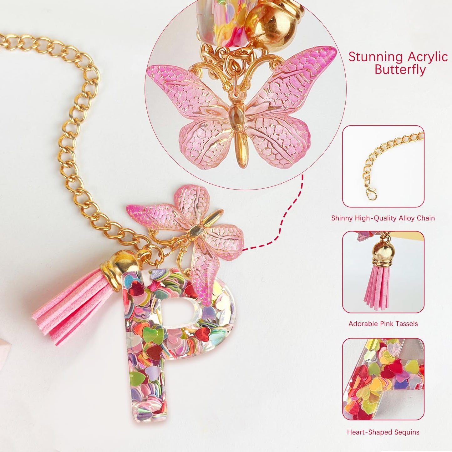 Letter Charm Accessories for Stanley Cup with Handle, Cute Initial Letter A Keychain Handle Charm with Butterfly for Stanley Tumbler for Women Girls