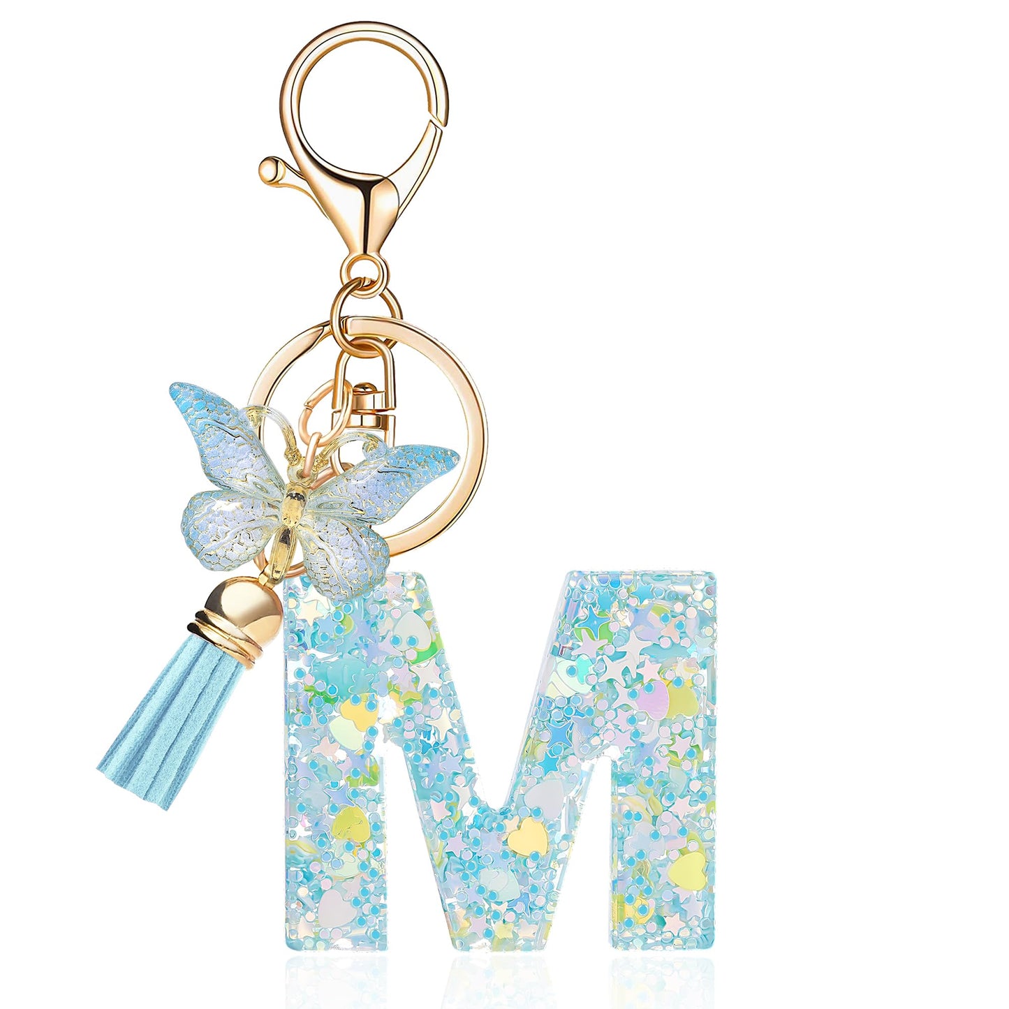 Fashion Alphabet Initial Letter Keychain Tassel Butterfly Pendant Key Ring for Purse Handbags Women Girl