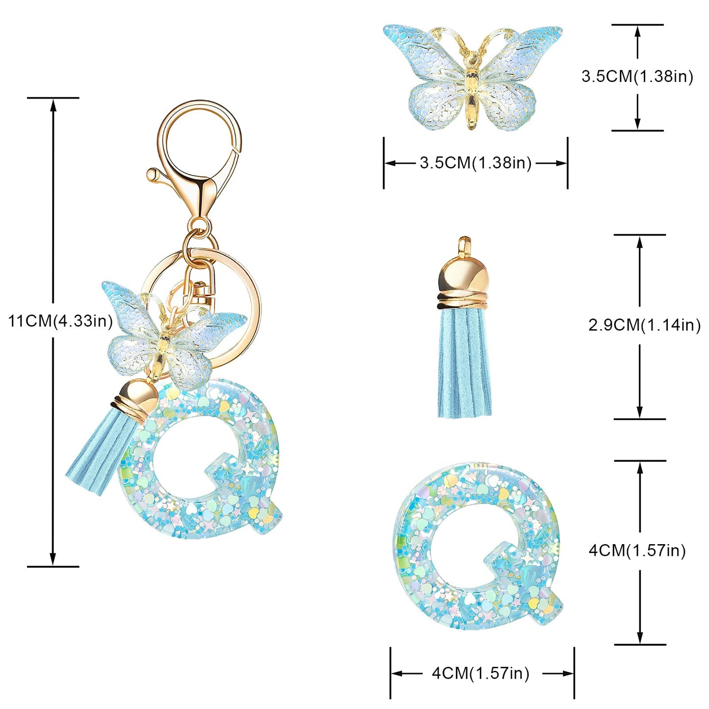 Fashion Alphabet Initial Letter Keychain Tassel Butterfly Pendant Key Ring for Purse Handbags Women Girl