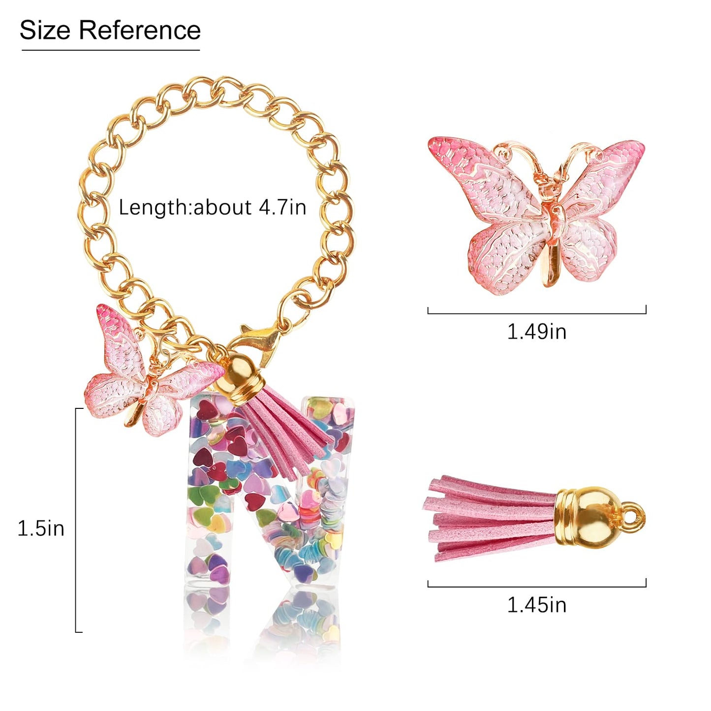 Letter Charm Accessories for Stanley Cup with Handle, Cute Initial Letter A Keychain Handle Charm with Butterfly for Stanley Tumbler for Women Girls