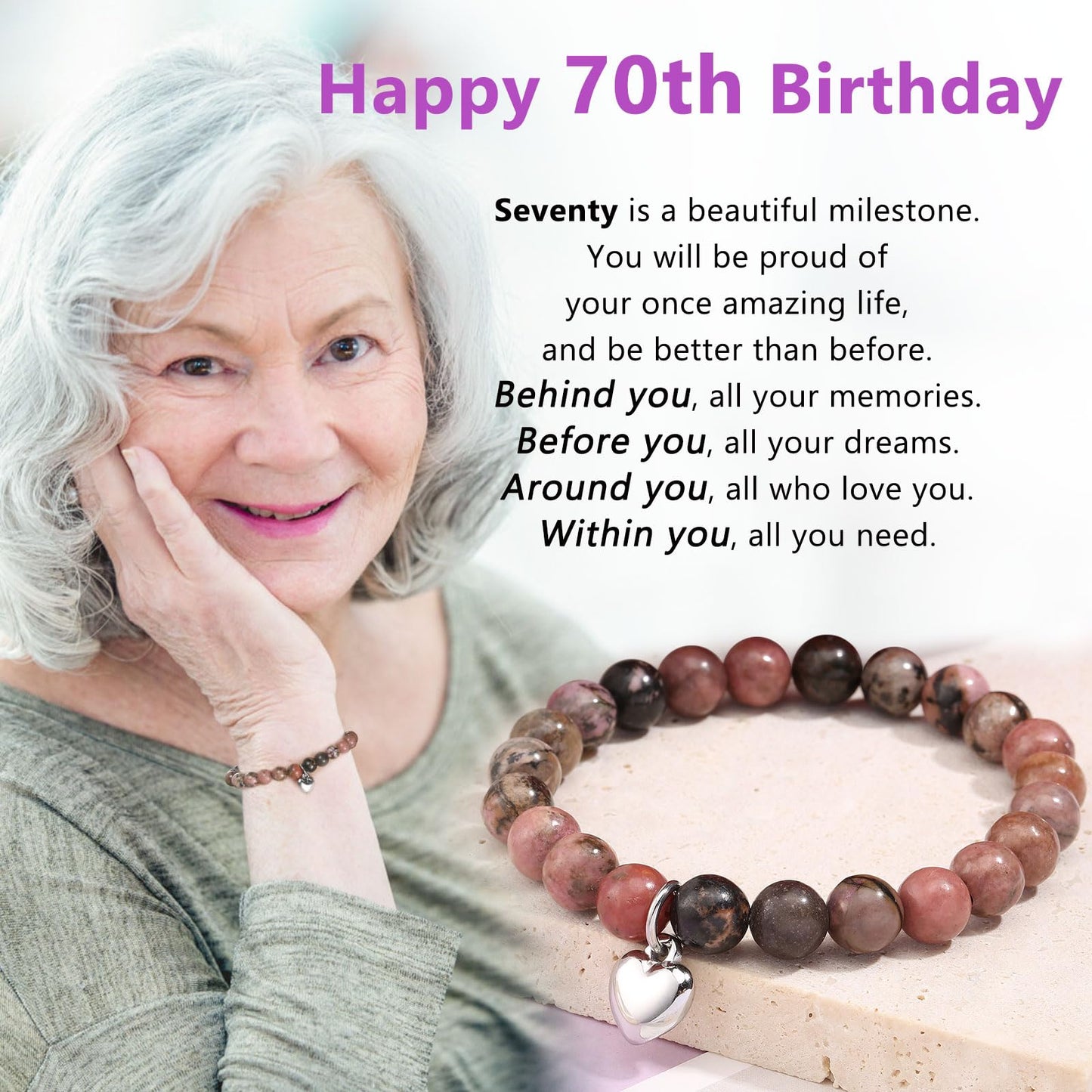 jewelrycard 13-60 Birthday Gifts for Women Girls, Natural Stone Bracelet for Women, 13 16 21 40 50 Year old Gifts for Daughter Mom Gradma