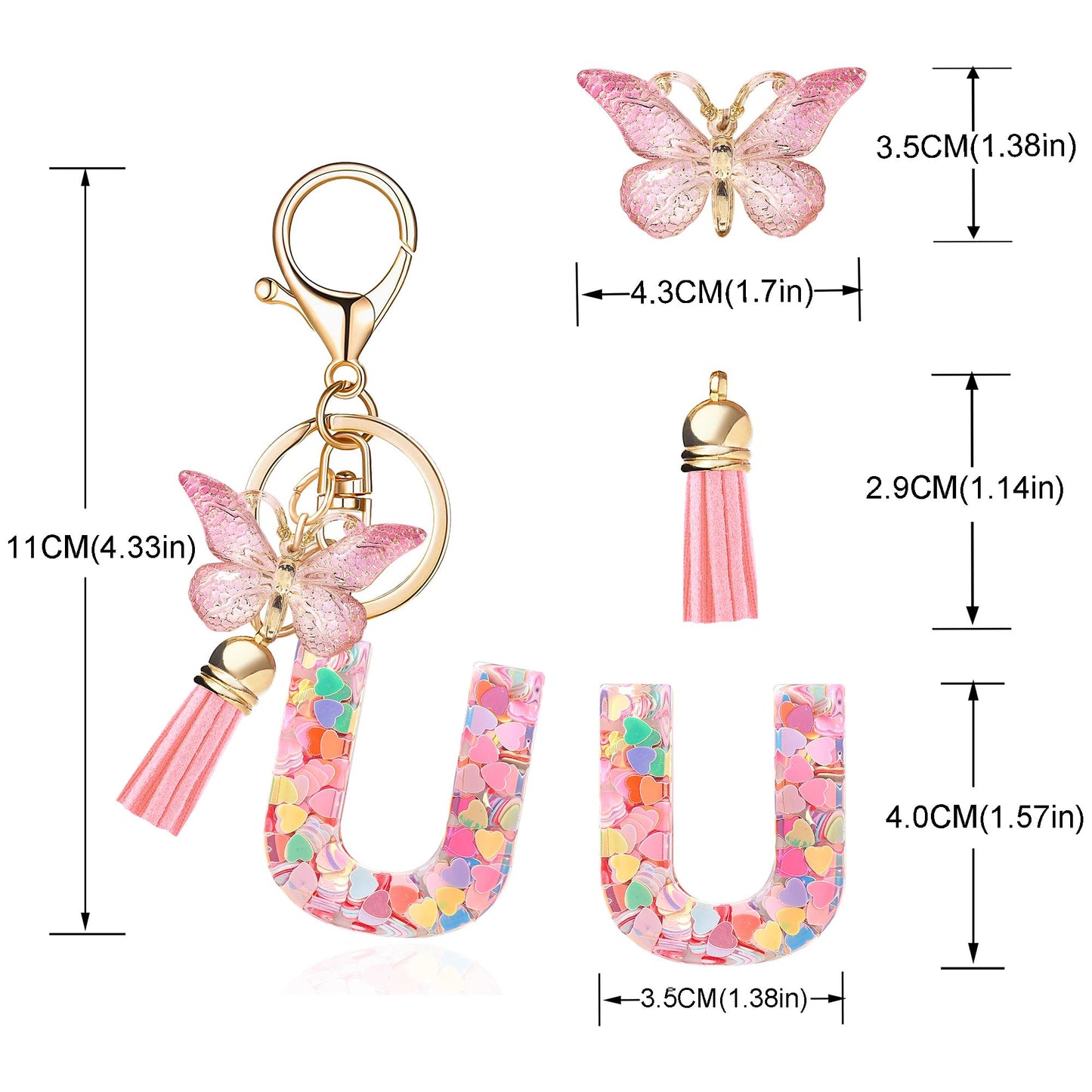 Fashion Alphabet Initial Letter Keychain Tassel Butterfly Pendant Key Ring for Purse Handbags Women Girl