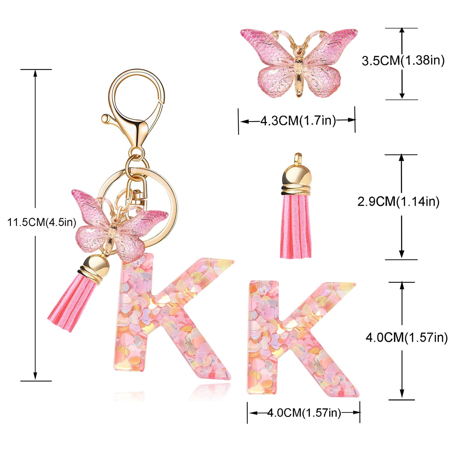 Fashion Alphabet Initial Letter Keychain Tassel Butterfly Pendant Key Ring for Purse Handbags Women Girl