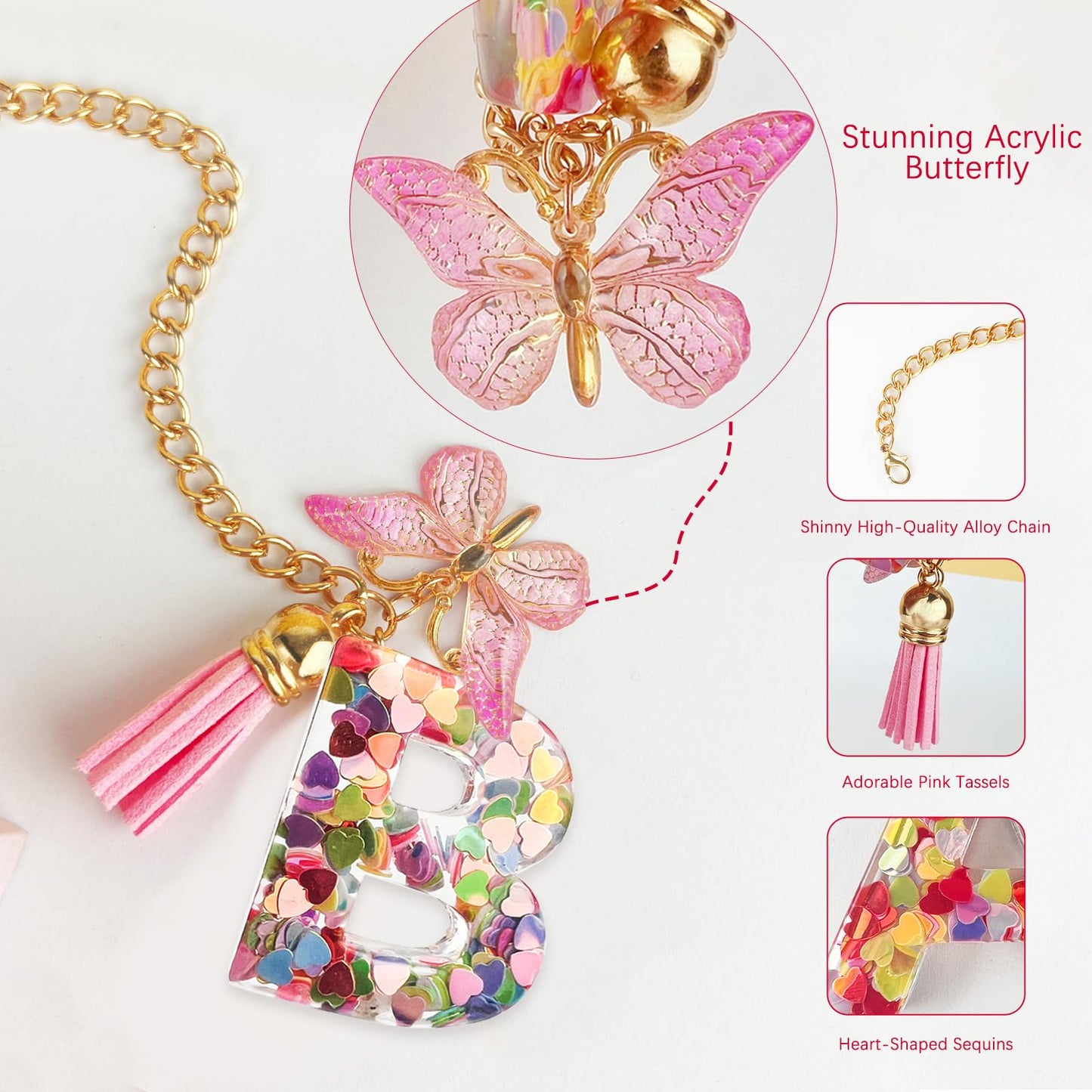 Letter Charm Accessories for Stanley Cup with Handle, Cute Initial Letter A Keychain Handle Charm with Butterfly for Stanley Tumbler for Women Girls