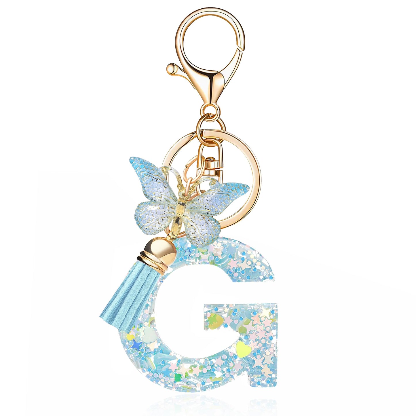 Fashion Alphabet Initial Letter Keychain Tassel Butterfly Pendant Key Ring for Purse Handbags Women Girl