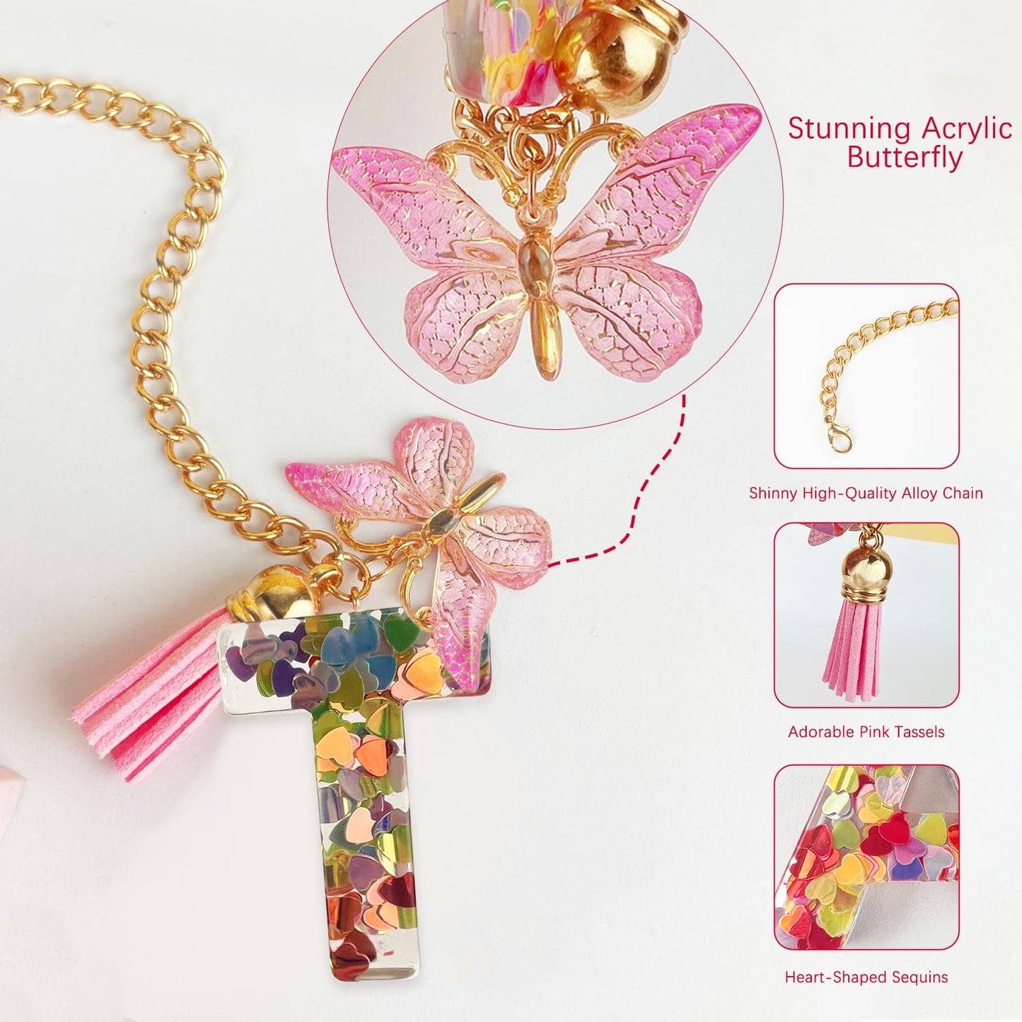 Letter Charm Accessories for Stanley Cup with Handle, Cute Initial Letter A Keychain Handle Charm with Butterfly for Stanley Tumbler for Women Girls