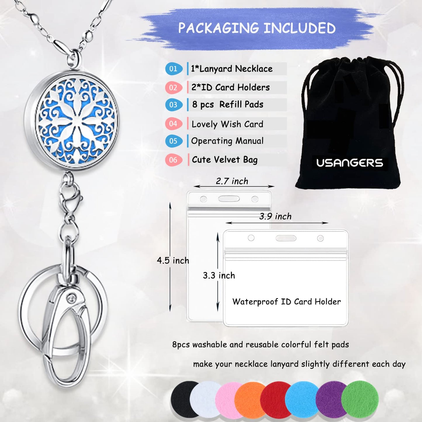 Lanyards for ID Badges Keys Women Cute Teacher Lanyard ID Holder Necklace Silver Chain Fashion Strong Keychain Diffuser Office School Work Jewelry Nurse Teacher Appreciation Gifts Mandala
