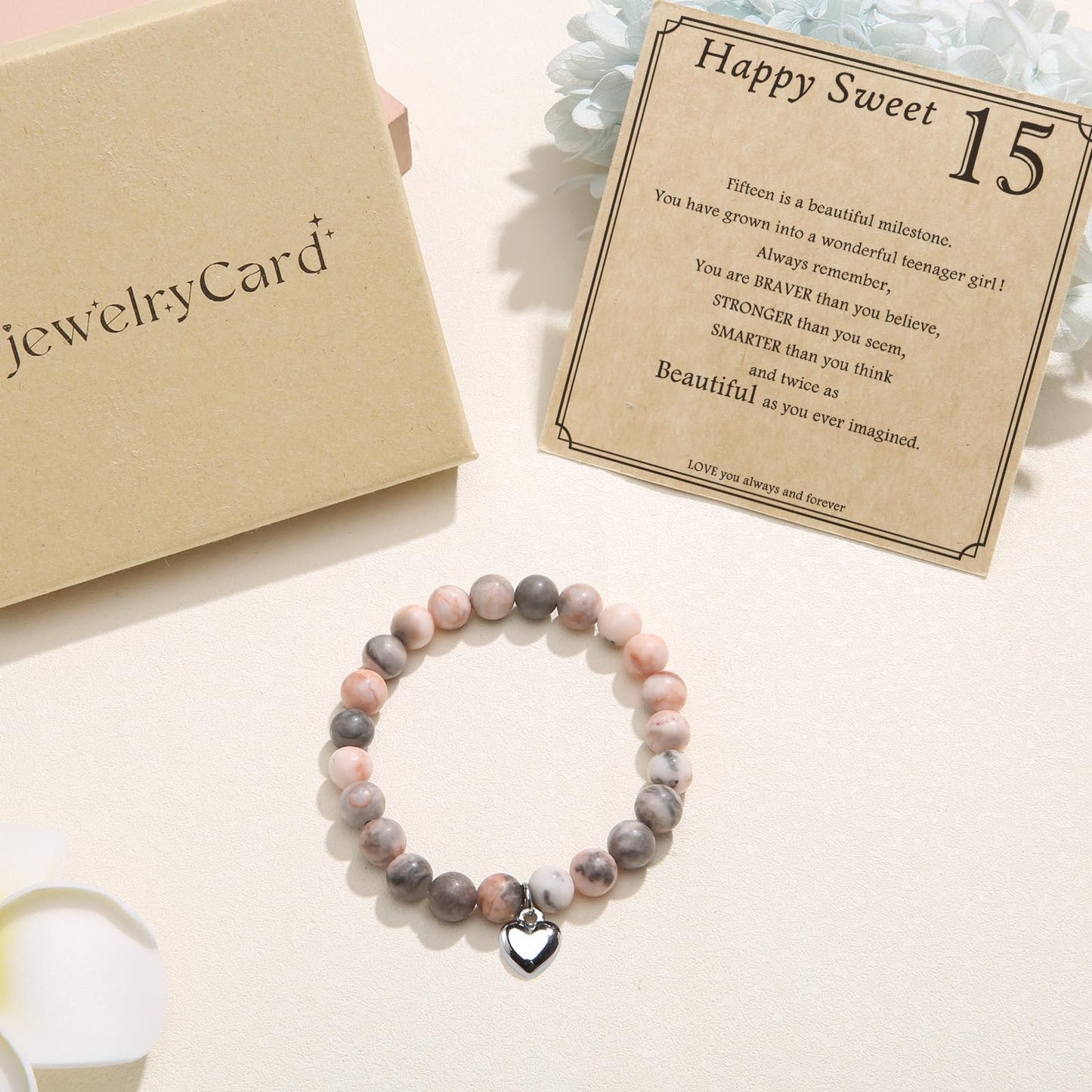 jewelrycard 13-60 Birthday Gifts for Women Girls, Natural Stone Bracelet for Women, 13 16 21 40 50 Year old Gifts for Daughter Mom Gradma