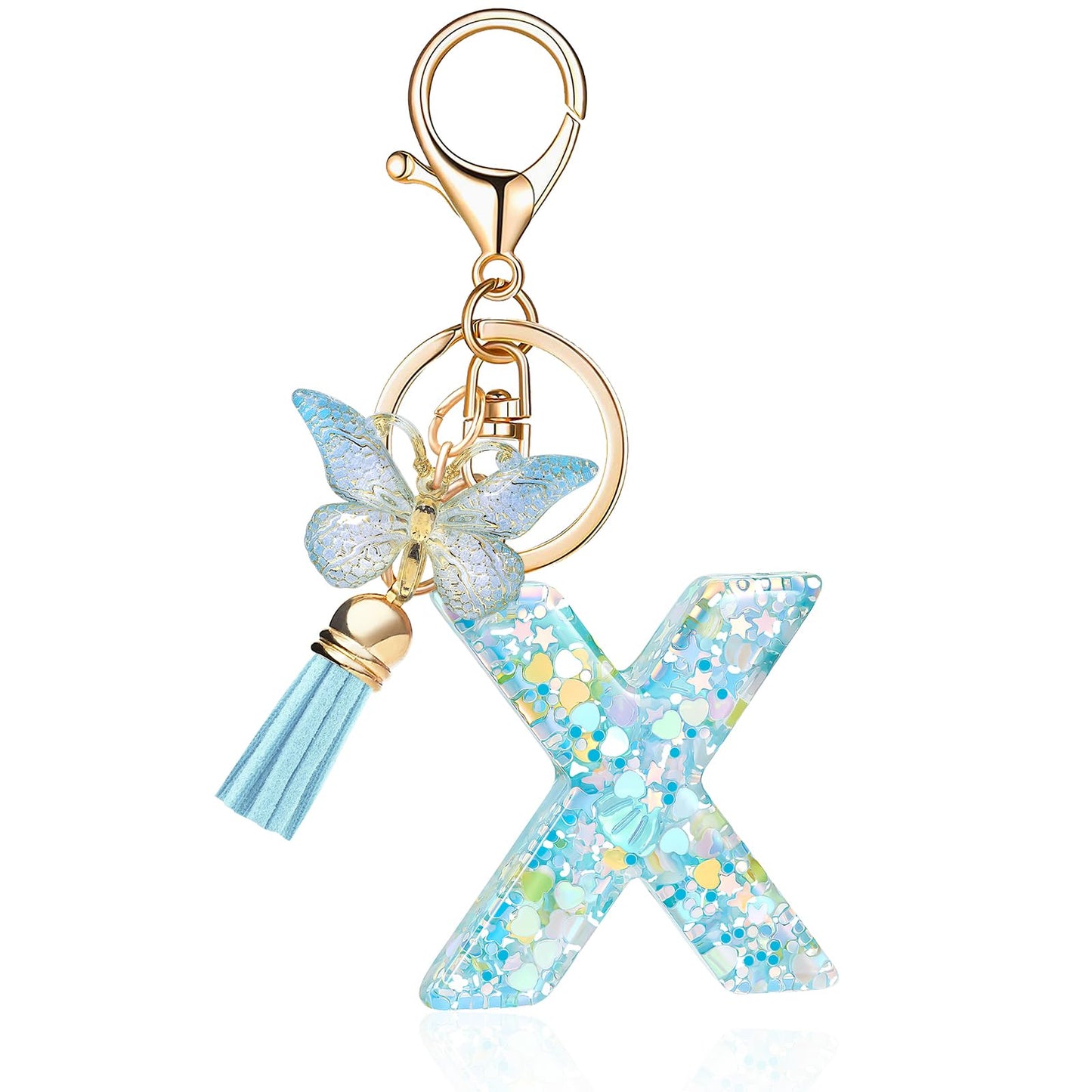 Fashion Alphabet Initial Letter Keychain Tassel Butterfly Pendant Key Ring for Purse Handbags Women Girl
