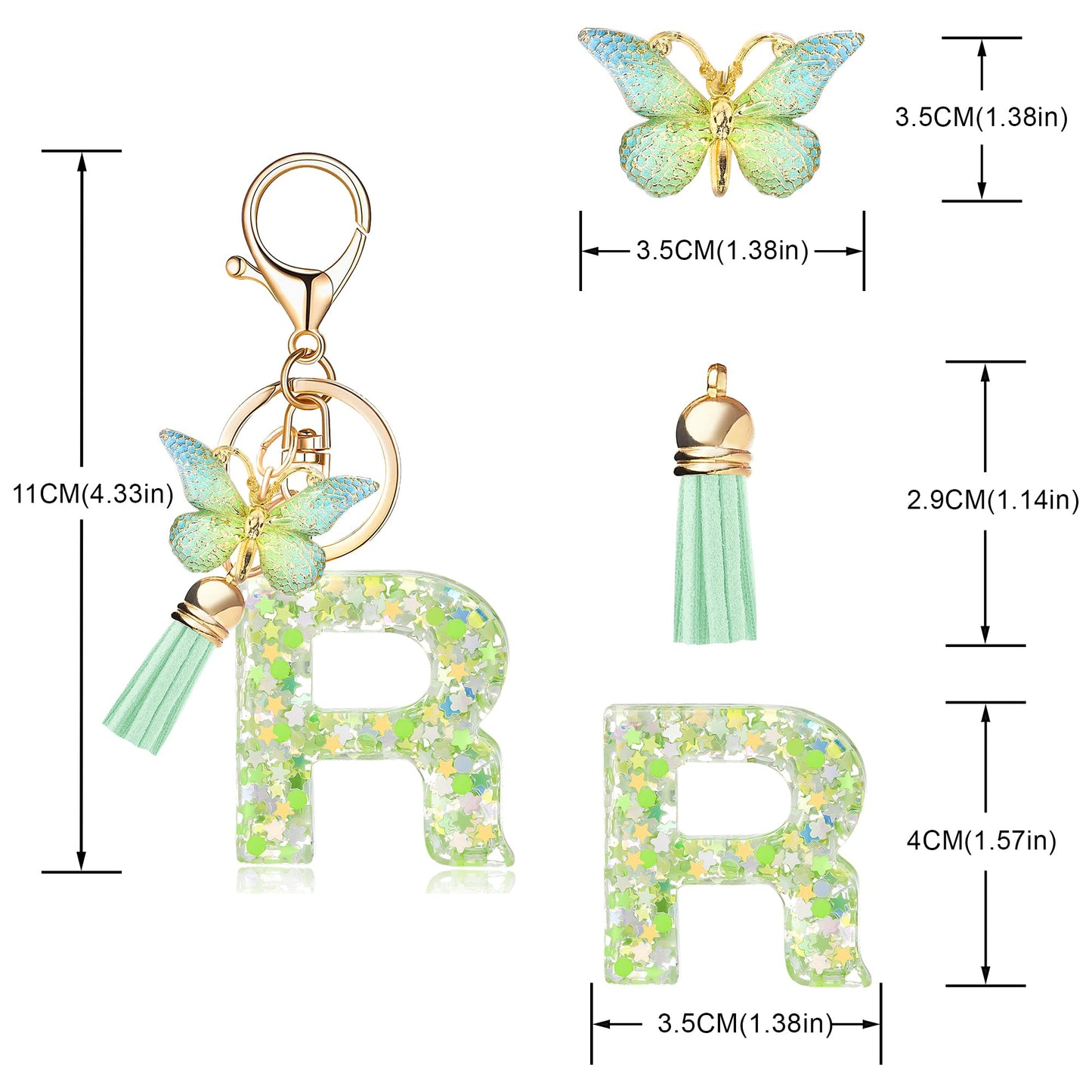 Fashion Alphabet Initial Letter Keychain Tassel Butterfly Pendant Key Ring for Purse Handbags Women Girl
